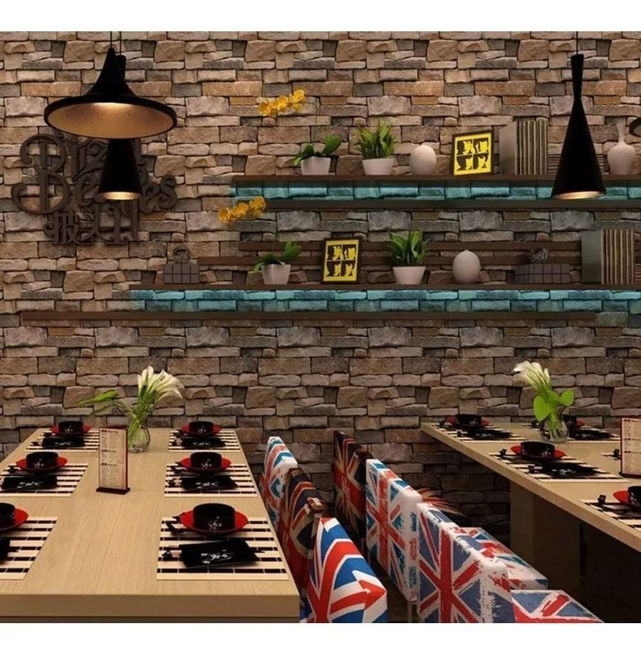 Papel Tapiz Adherible 10m X 45cm Piedra Laja Café Tp01