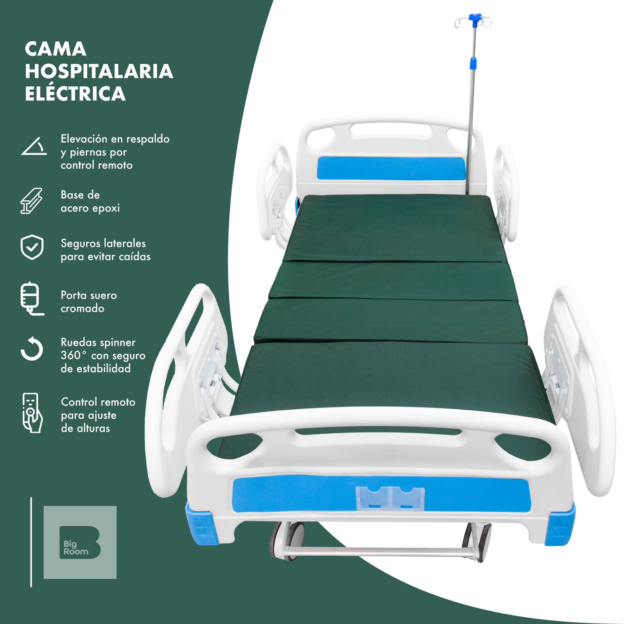 Cama Hospitalaria Electrica Porta Suero Colchon 2 Funciones