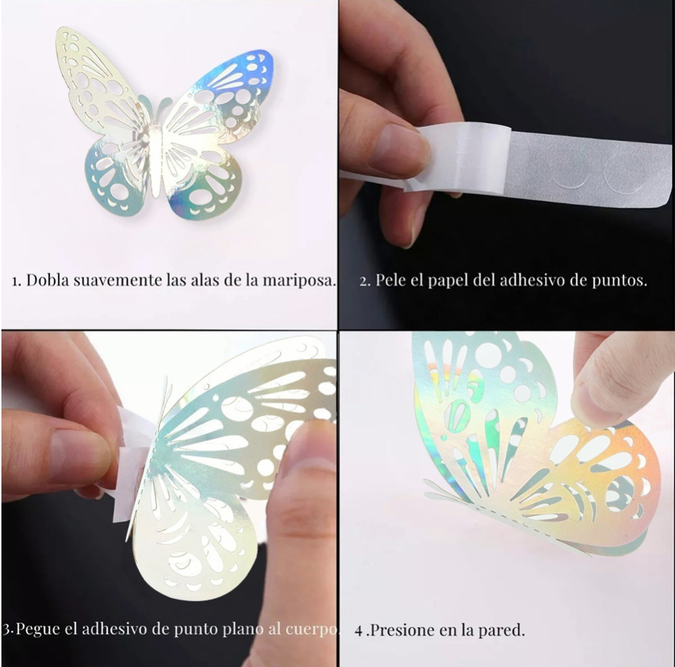 36 Pcs/3d Vinilos Decoracion Mariposas FUNBU diseño En Hueco Plateado