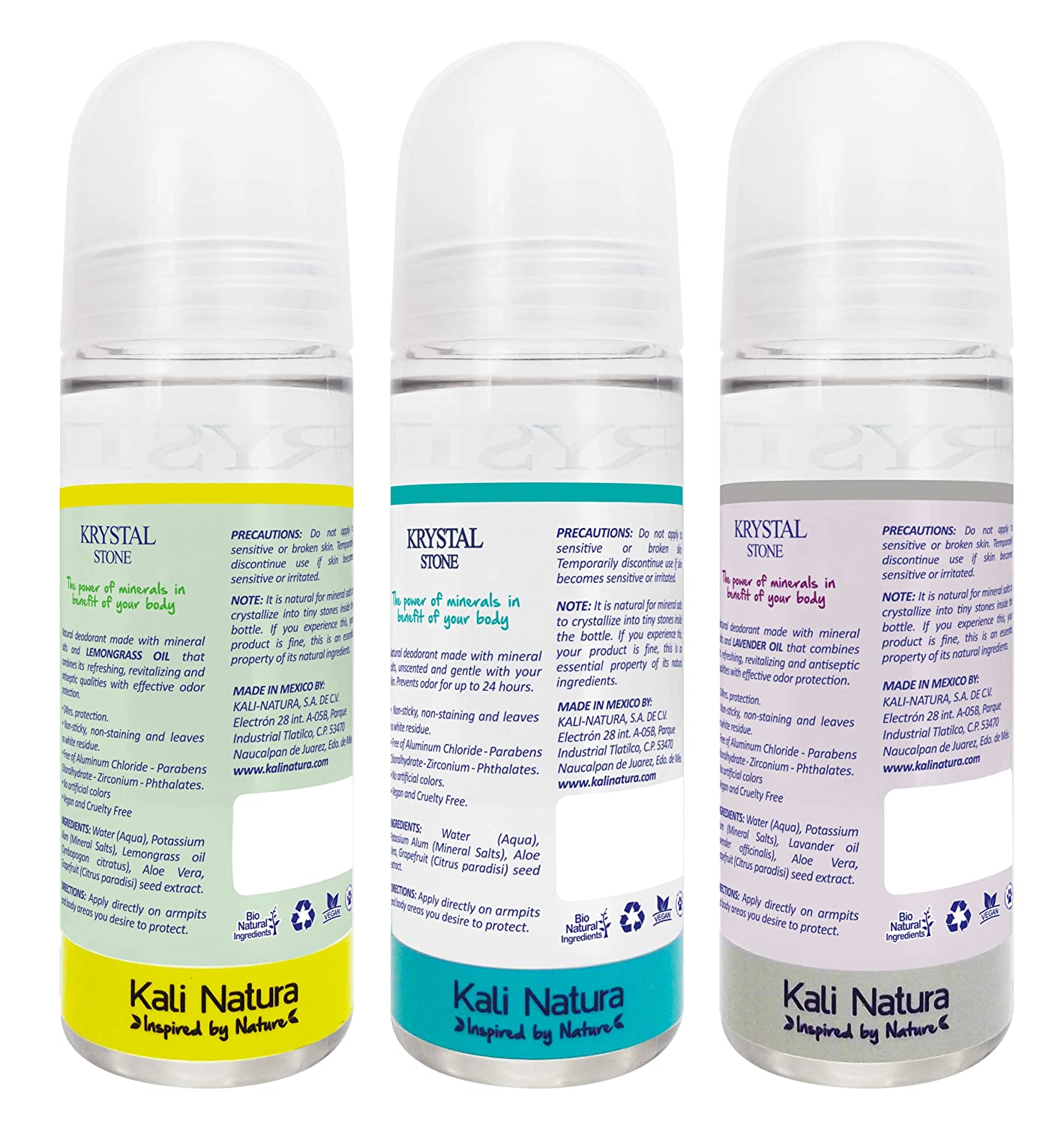 Desodorante Roll On Natural Krystal Stone Hipoalergenico Unisex, 3 Piezas