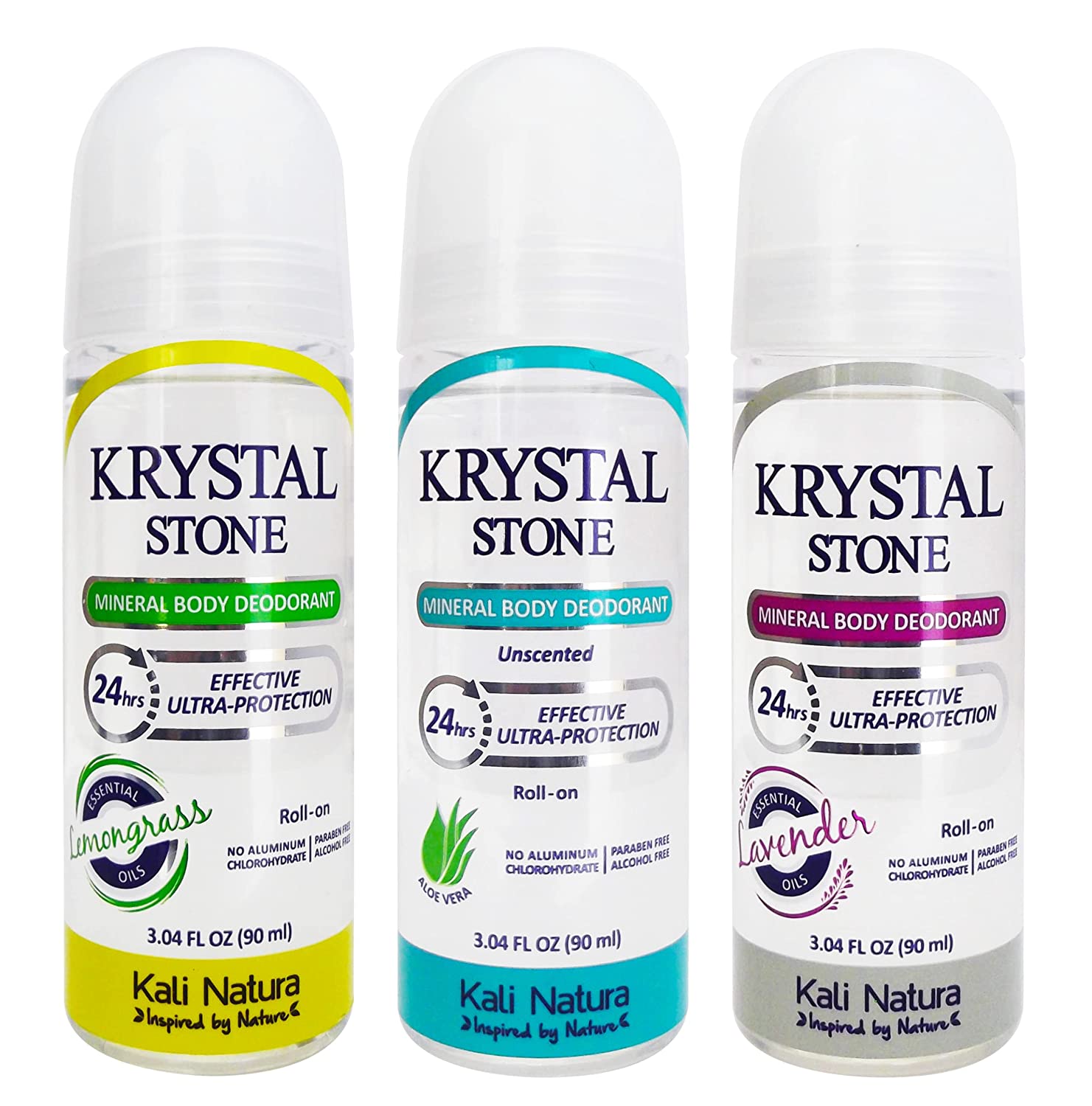 Desodorante Roll On Natural Krystal Stone Hipoalergenico Unisex, 3 Piezas