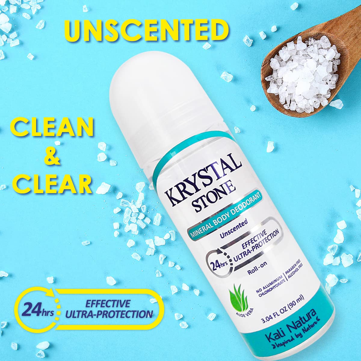 Desodorante Roll On Natural Krystal Stone Hipoalergenico Unisex, 3 Piezas