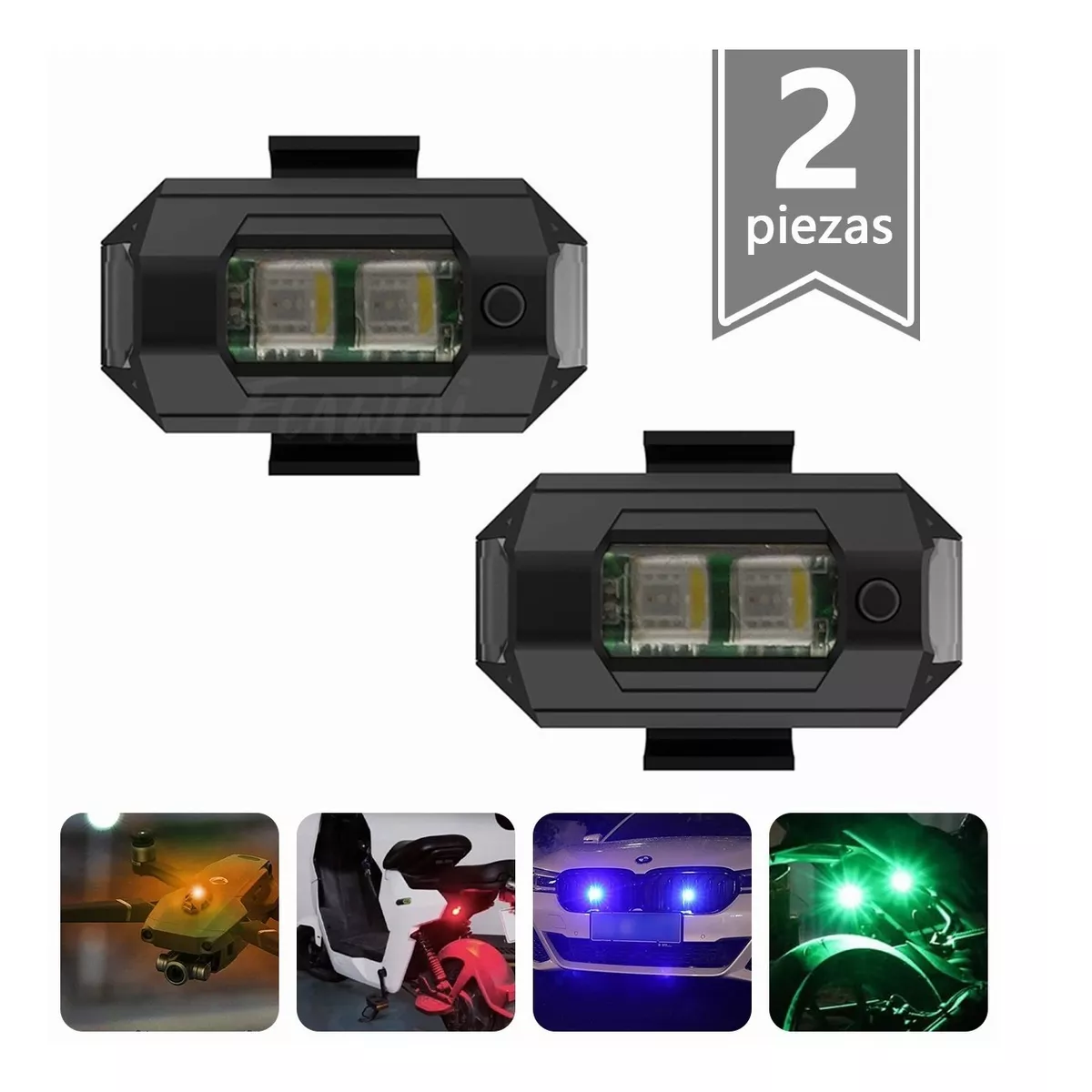 Set 2 Luces Mini Luz Led Estrobo Para Bicicleta Moto 7 Colores