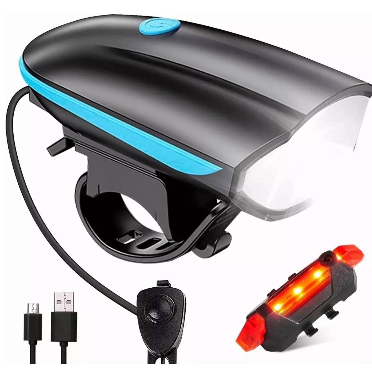 Lámpara Luces Para Bicicleta Recargables Luz Trasera Cuerno