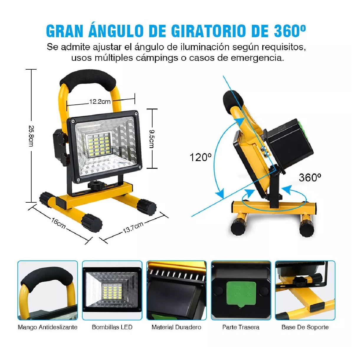 Reflector Led Recargable Lámpara Portátil Impermeable Campin