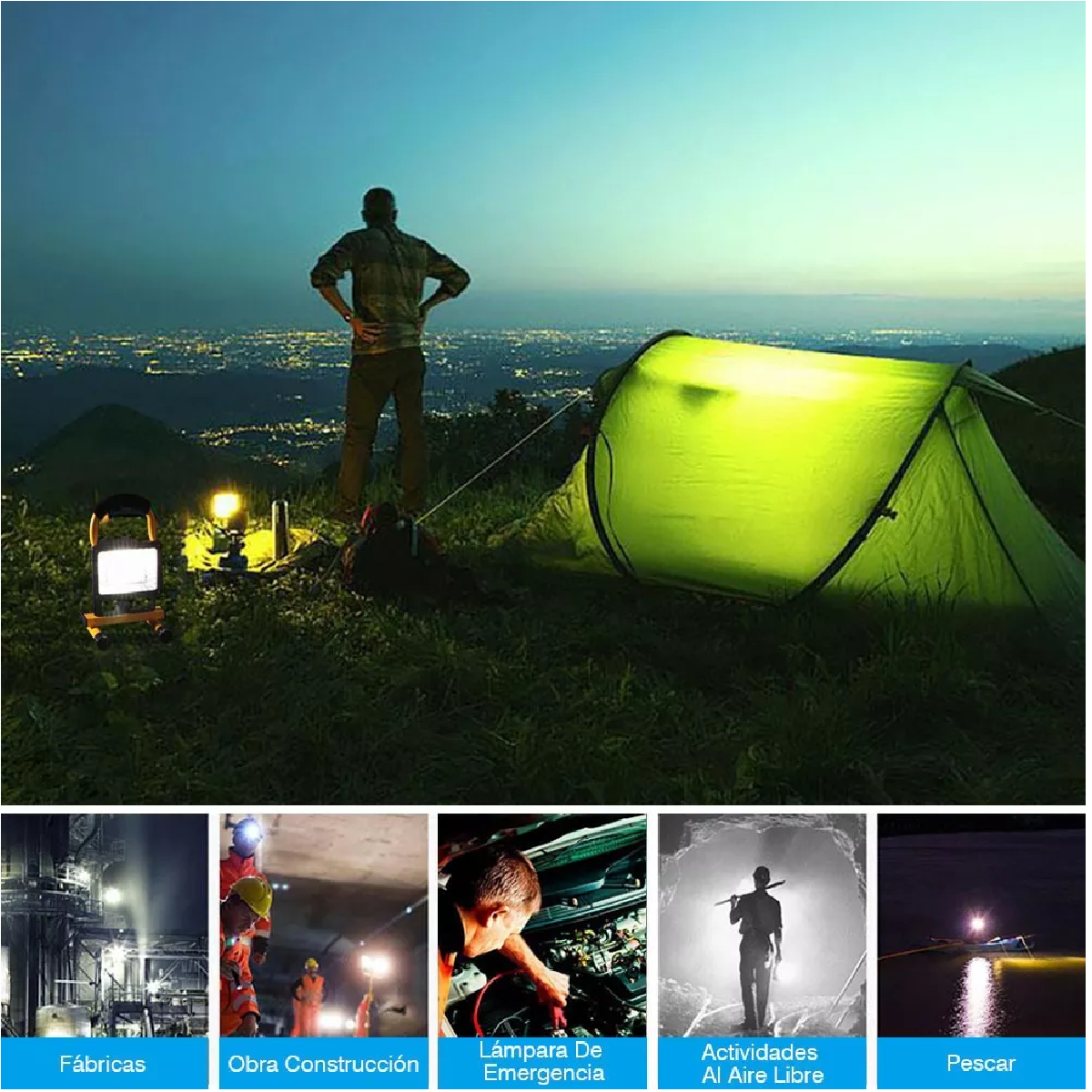 Reflector Led Recargable Lámpara Portátil Impermeable Campin