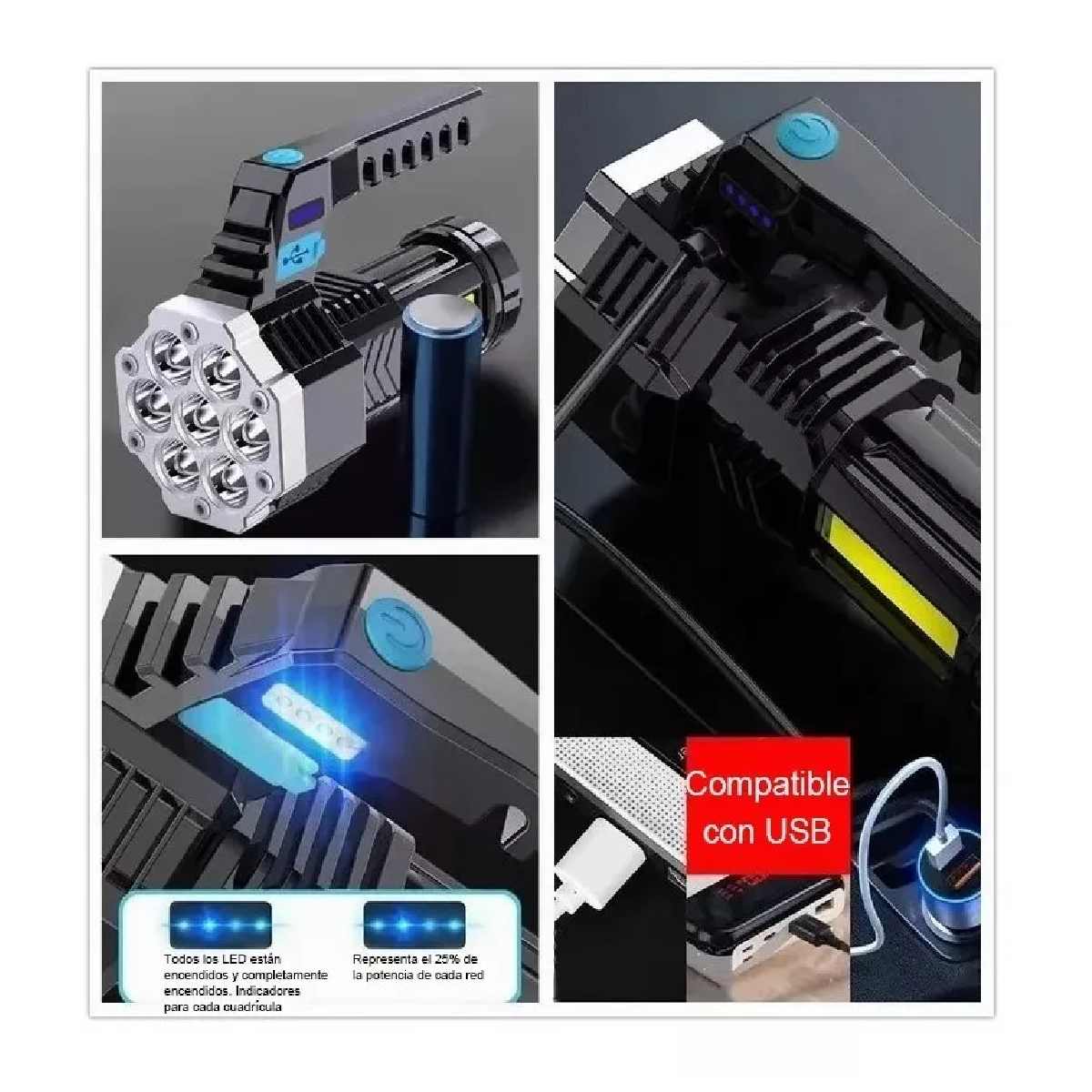 Linterna Táctica Recargable Lámpara De Mano Portátil Led+cob