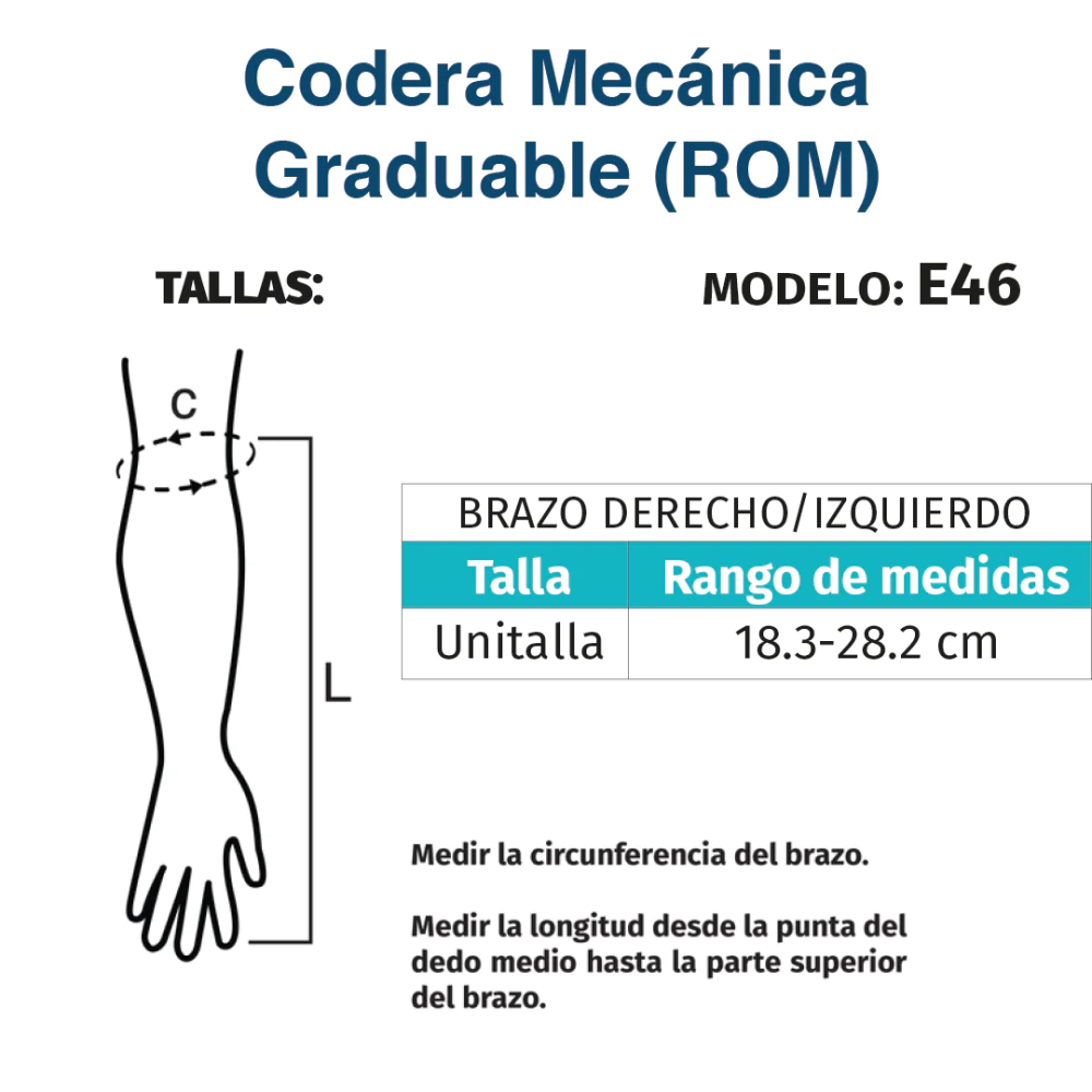 Codera Mecánica Graduable Inmovilización Codo Rom E46 Tynor