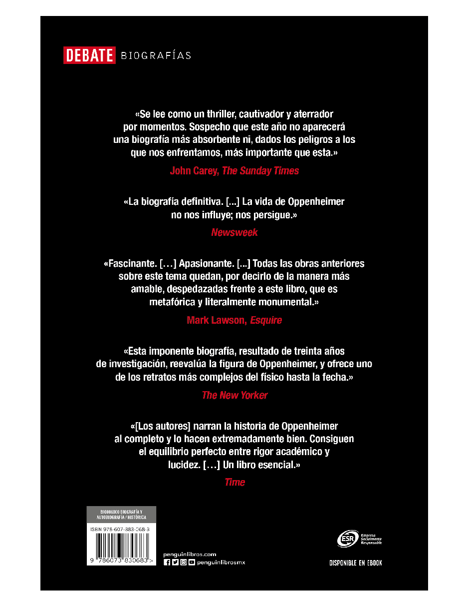 Libro Prometeo Americano El libro que insipiro la pelicula  Oppenheimer  Autor Martin J. Sherwin ,Kai Bird