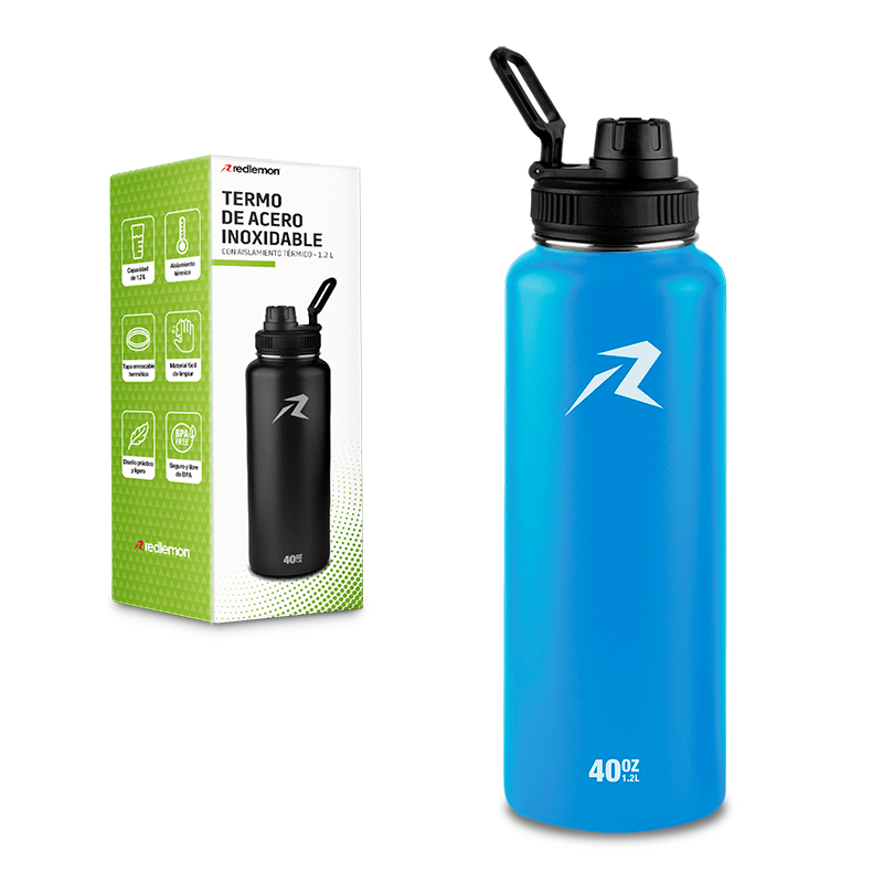 Termo de Acero Inoxidable con Aislamiento Térmico para Agua Fría o Caliente, de 40 Onzas (1.2 L) Redlemon