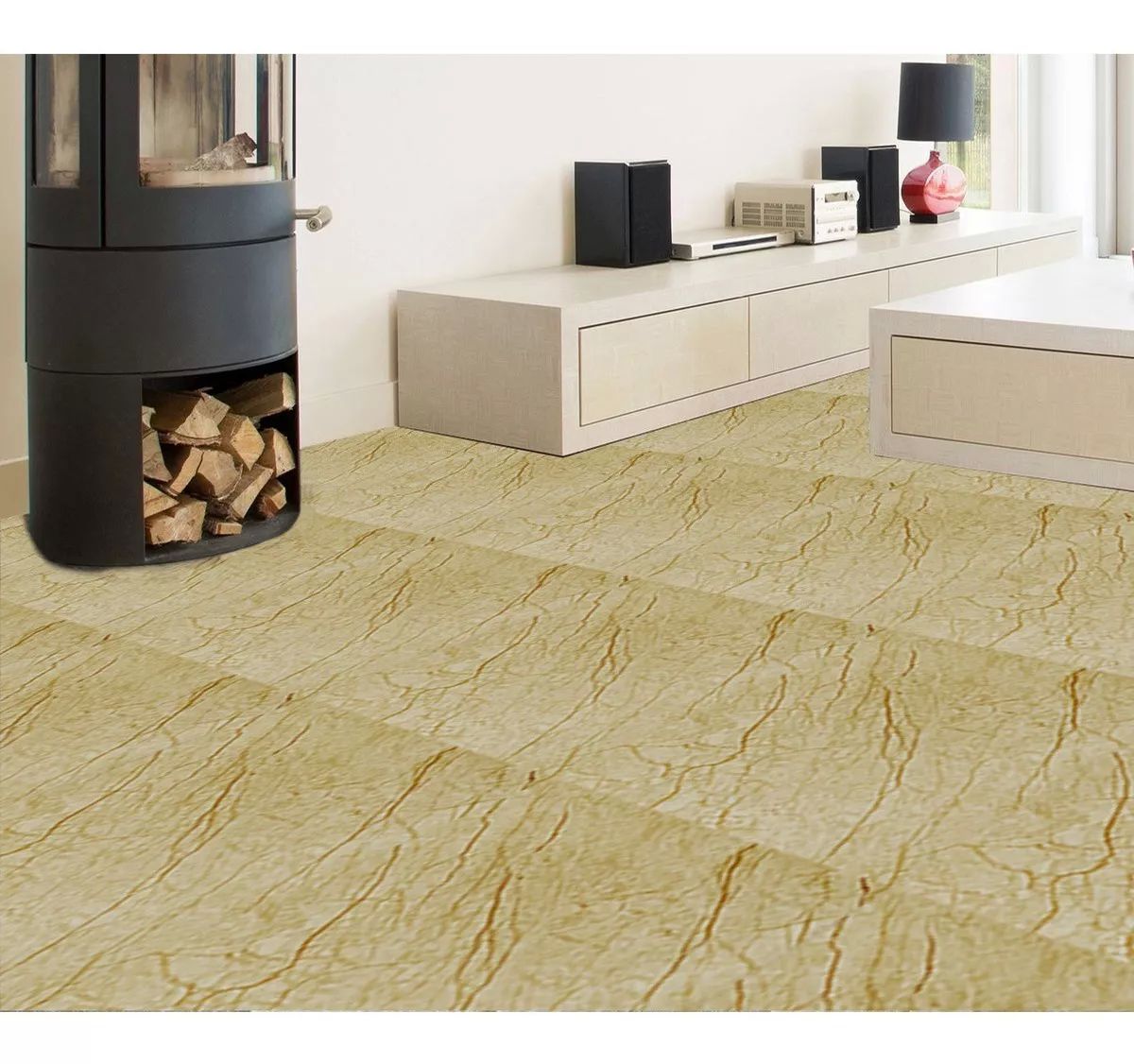 Piso Pvc Auto Adherible #6613 Beige Líneas Cafe 5 M2