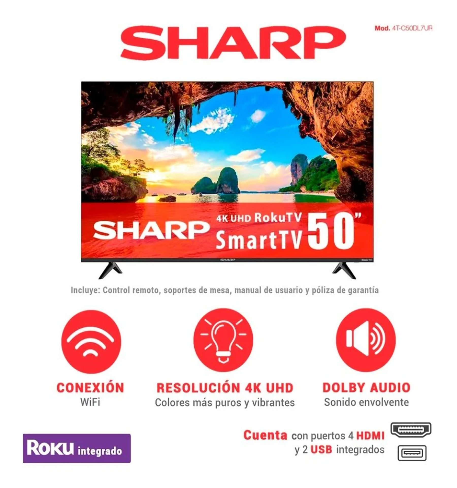 Television SHARP 50 Pulgadas 4K UHD Smart TV LED 4TC50DL7UR