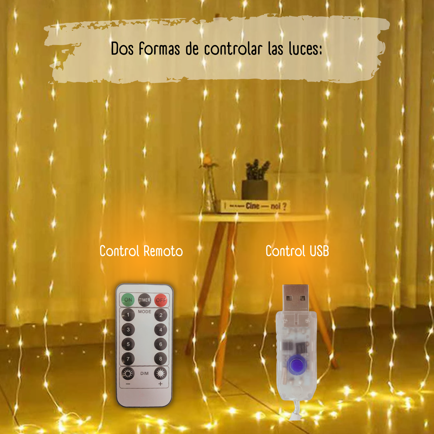 Cortina Decorativa Led 8 Modos de iluminación 3x3 metros USB Recubierta PVC Anti Agua Dosyu