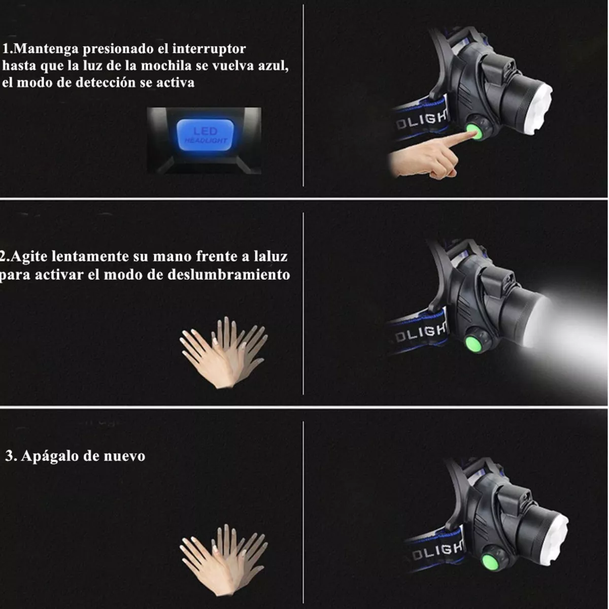 Lampara Cabeza Led Minera Minero T6 Recargable Con Sensor
