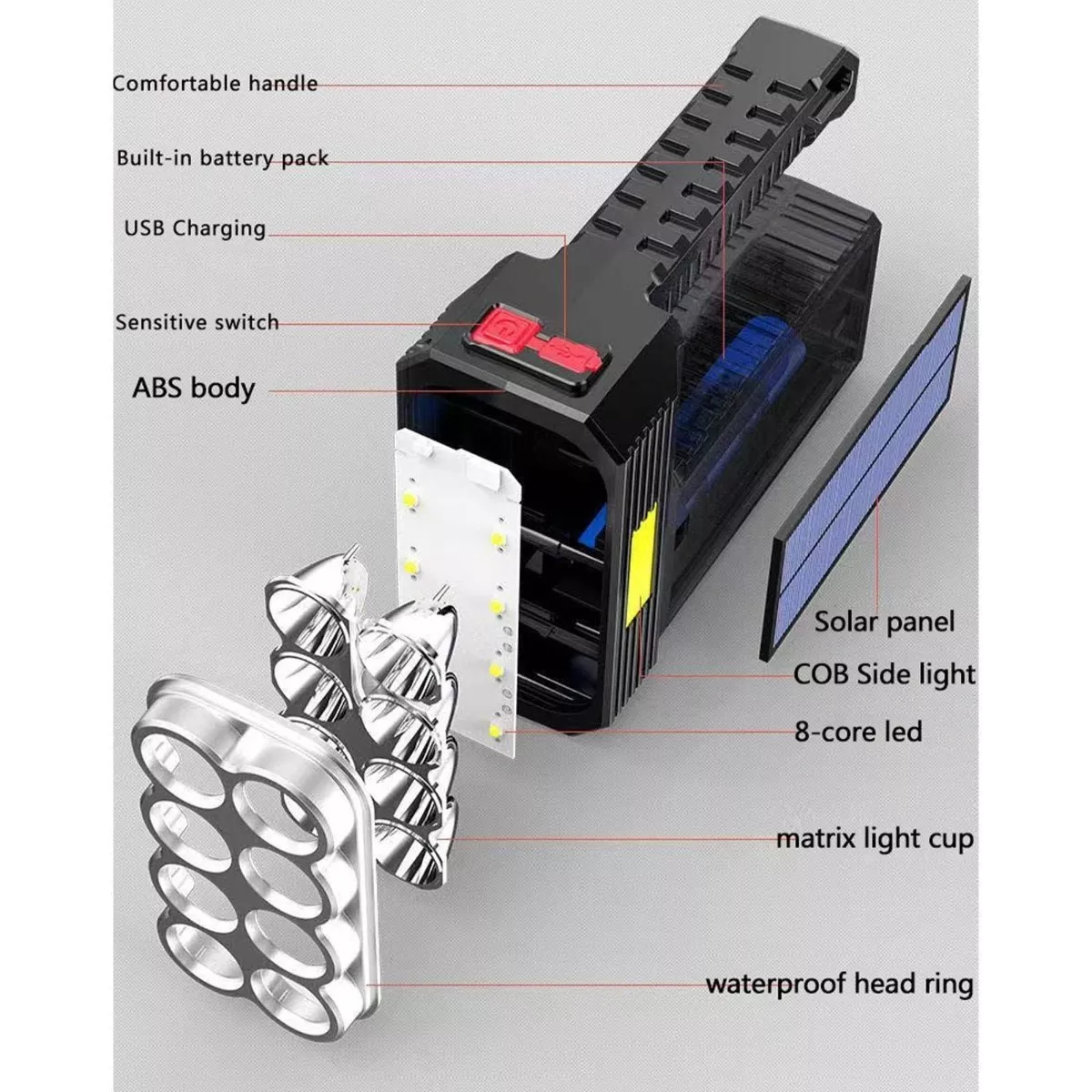 2 En 1 Linterna Recargable Solar Lampara USB Recargables Para