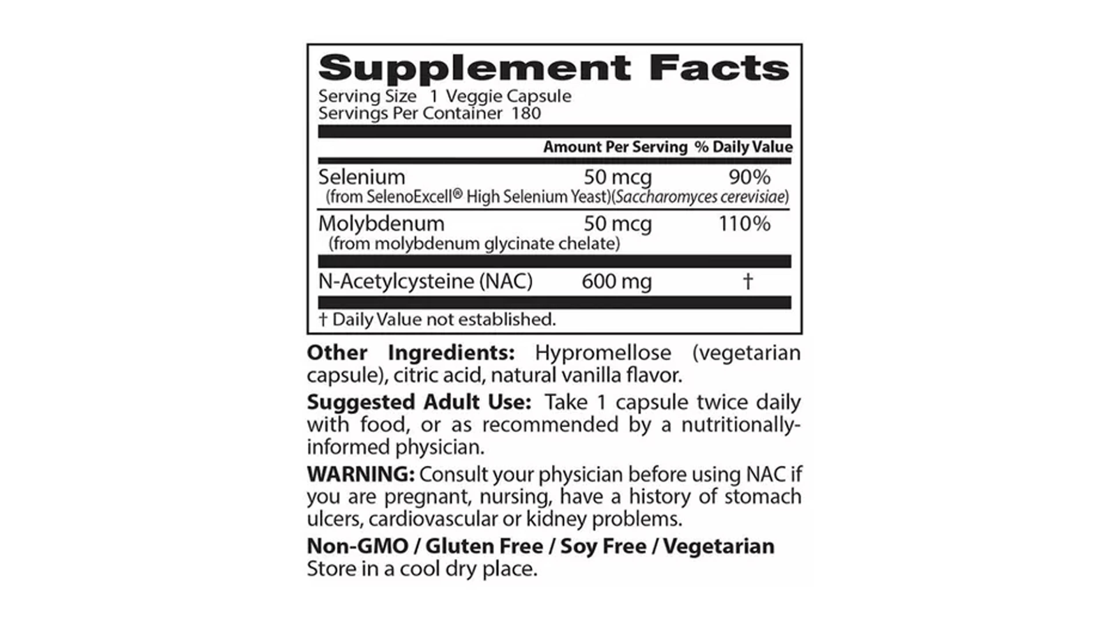 Nac Acetil Cisteina 600 Mg 60 Caps + Selenio Doctors Best Original