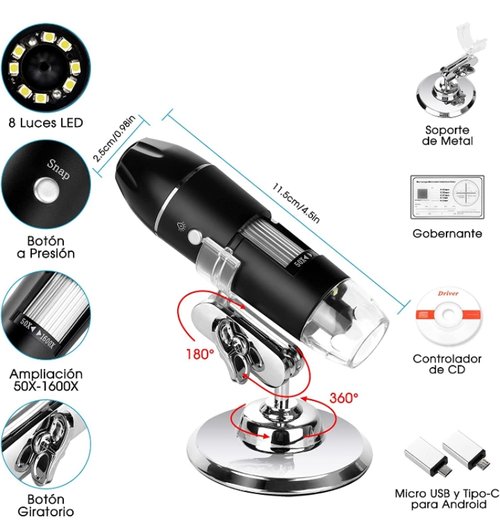 Microscopio digital USB electrónico de mano 50X a 1600X