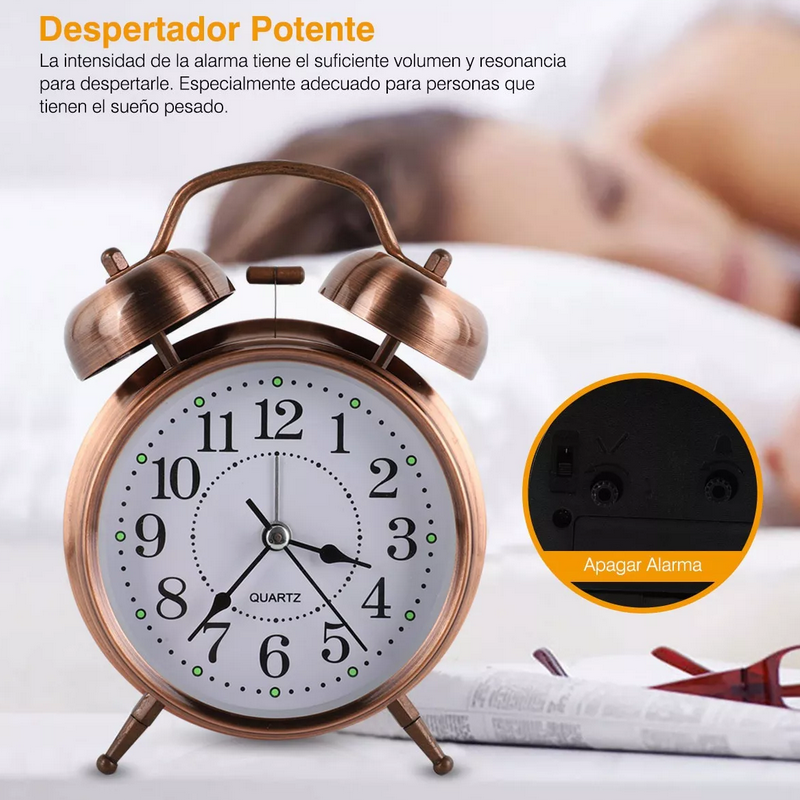 Reloj Despertador Campana Retro Analógico Estilo Vintage