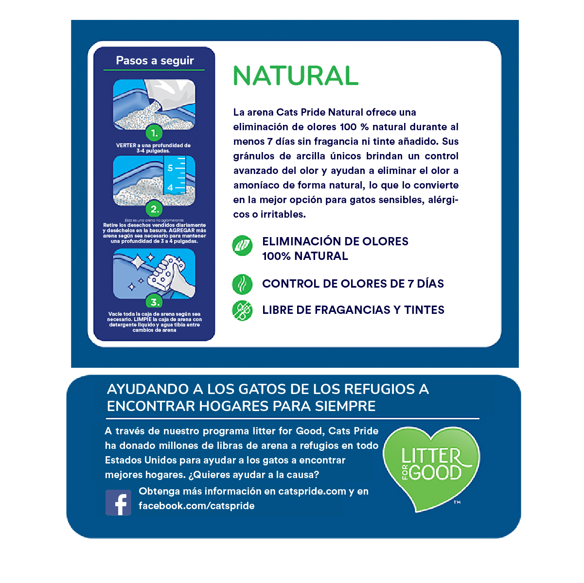Cat's Pride Arena para gato Natural, Elimina olores, Forma grumos sólidos y Libre de fragancia, 10lb
