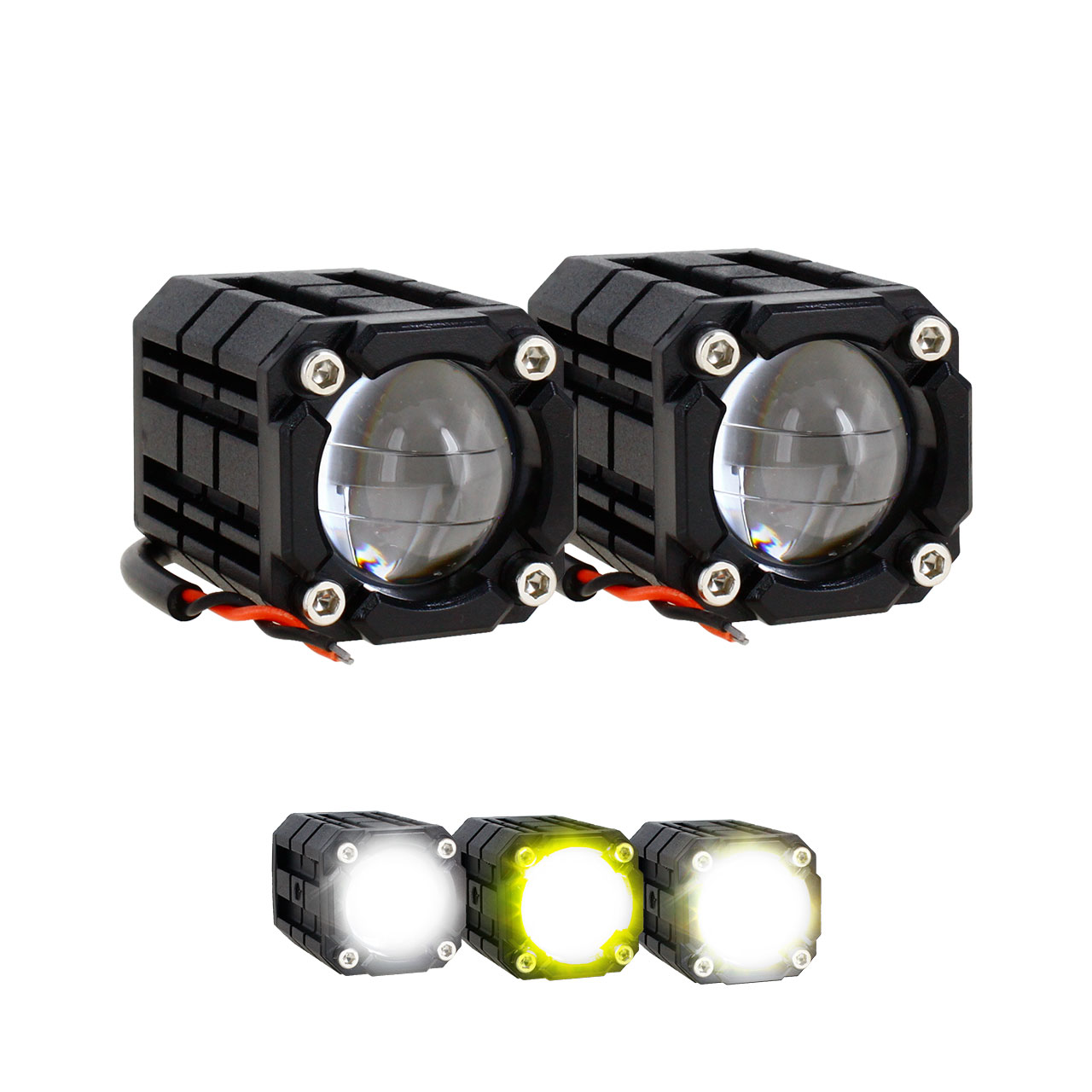 Par Faro Cuadrado Mini Proyector Led Lupa Bicolor Auto Moto