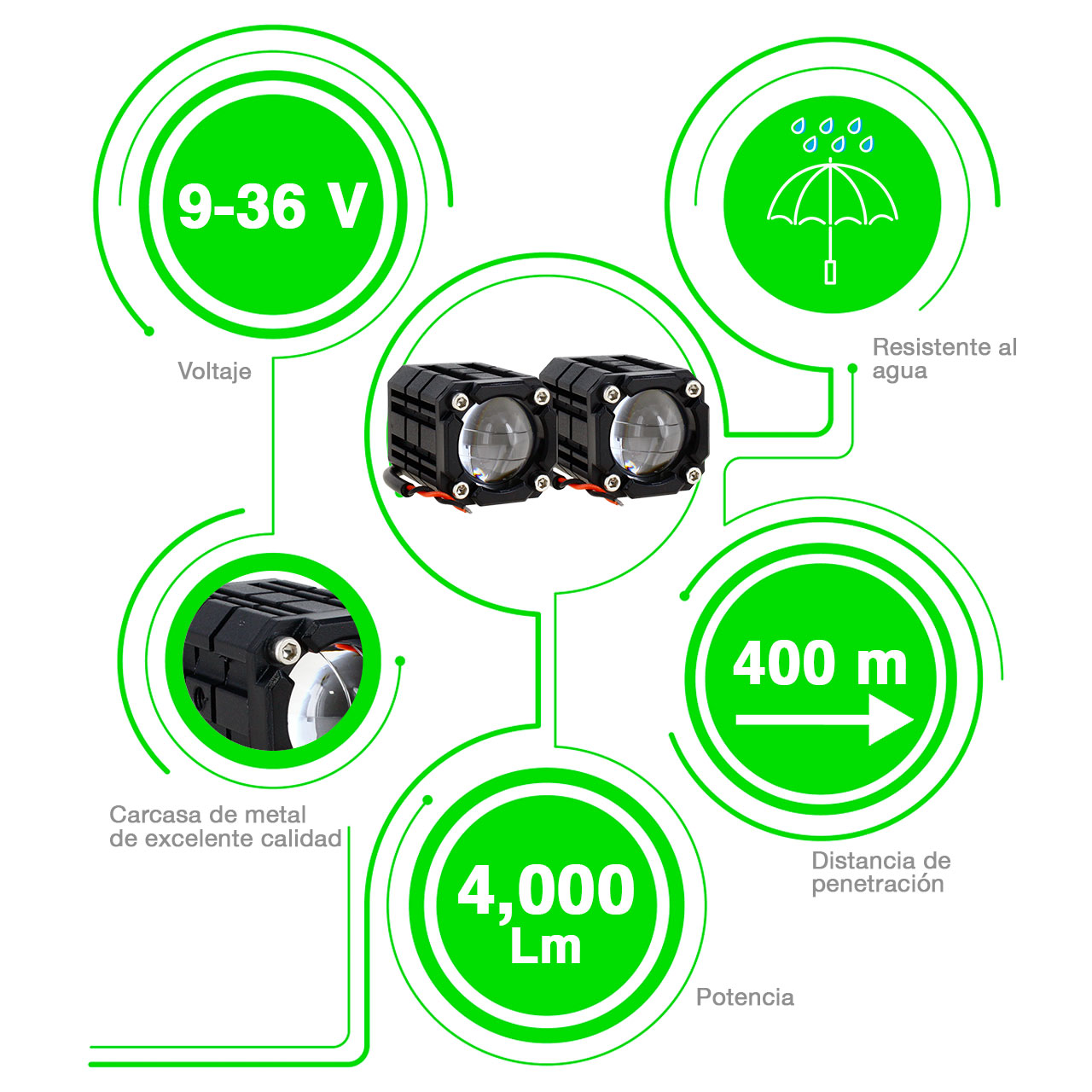 Par Faro Cuadrado Mini Proyector Led Lupa Bicolor Auto Moto