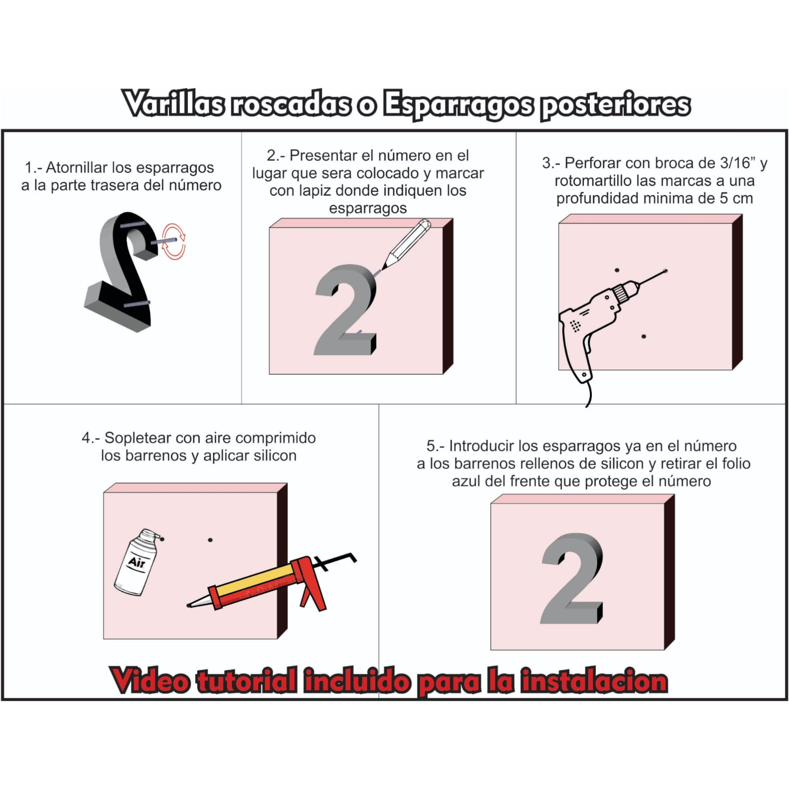 Número para casa (digito 3) Acero inoxidable 30cm