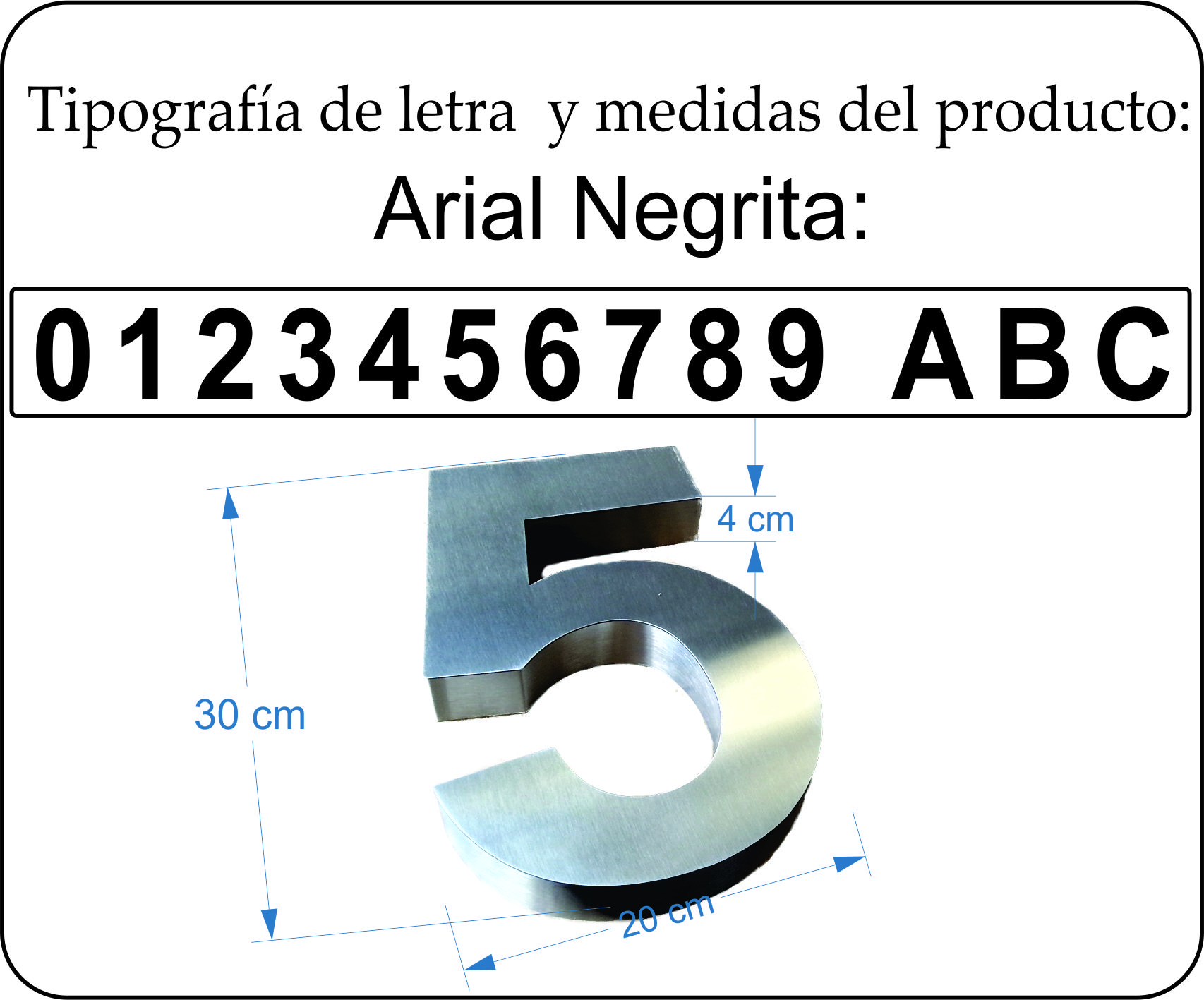 Números para casa 3D Digito 8 30 cm de alto Acero inoxidable para