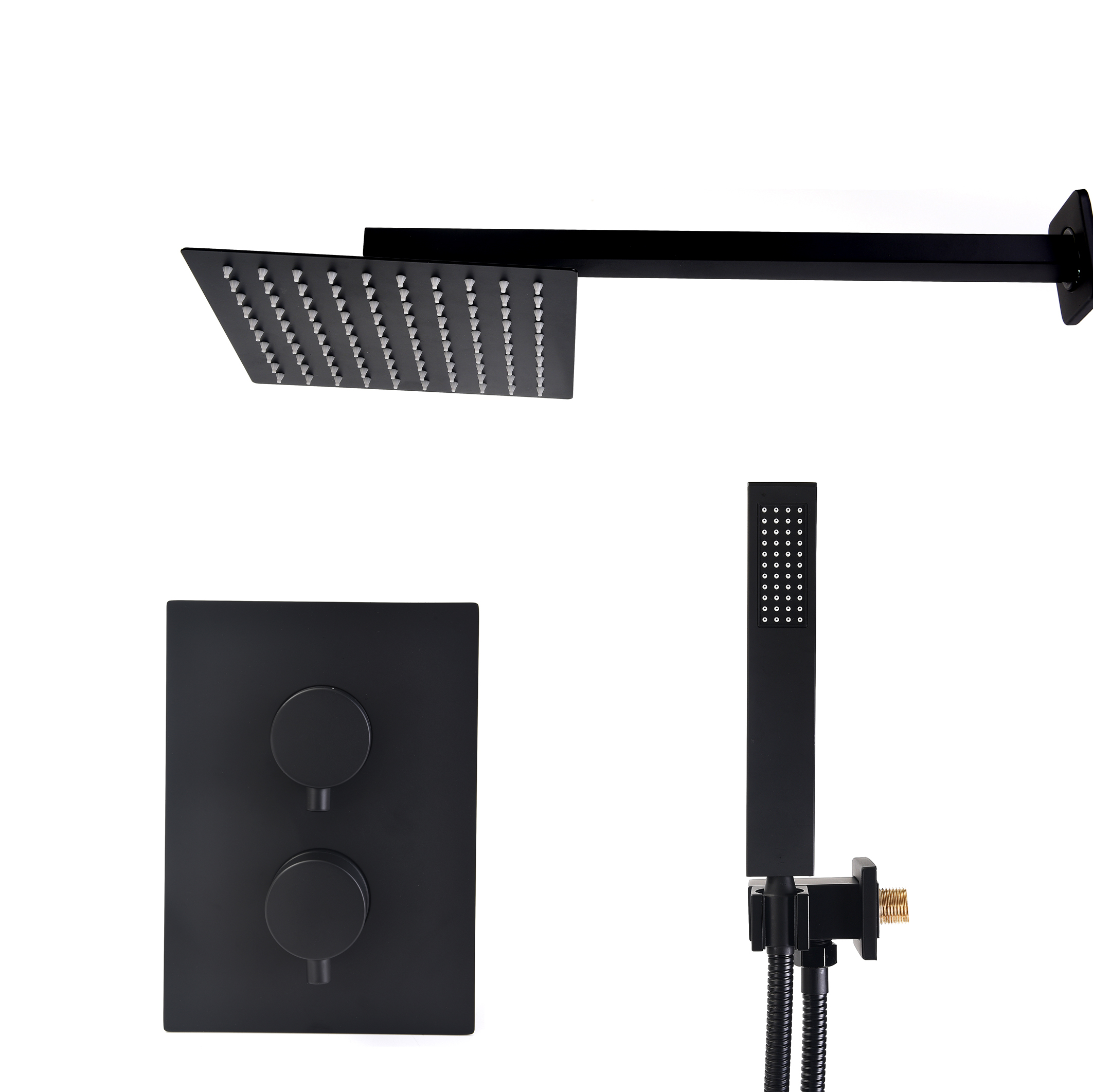 Kit Regadera Negra Cuadrada Tipo Lluvia Monomando Y Teléfono