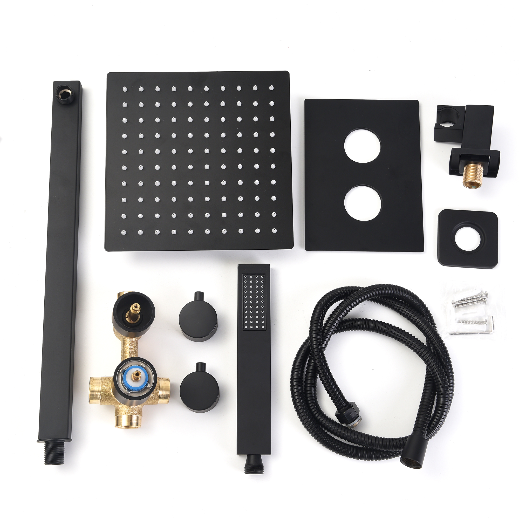 Kit Regadera Negra Cuadrada Tipo Lluvia Monomando Y Teléfono