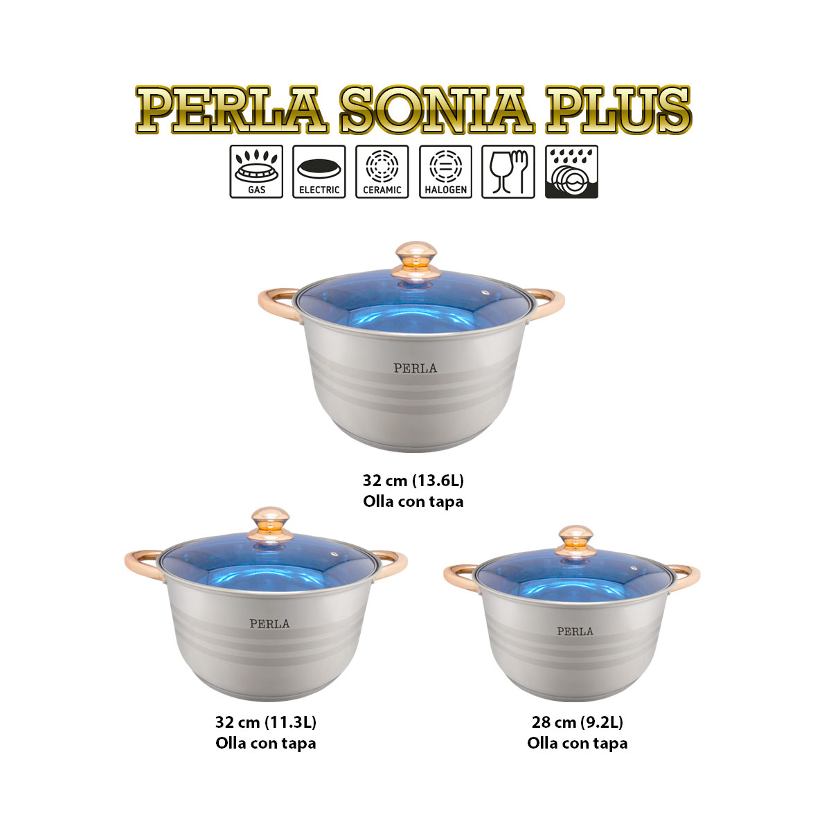 Juego de Ollas Perla Sonia Plus 6pzas, CO-PSP6 JAVAZ Cocina