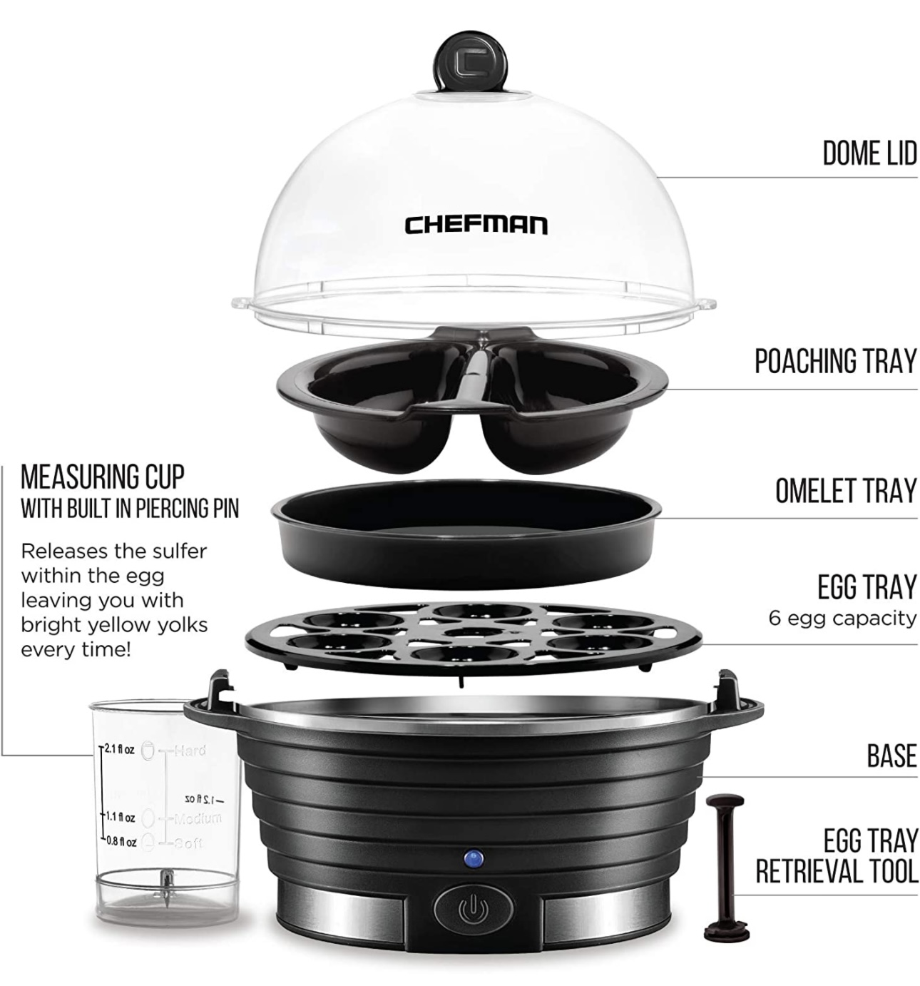 Vaporera Hervidor De Huevos Chefman Eléctrica