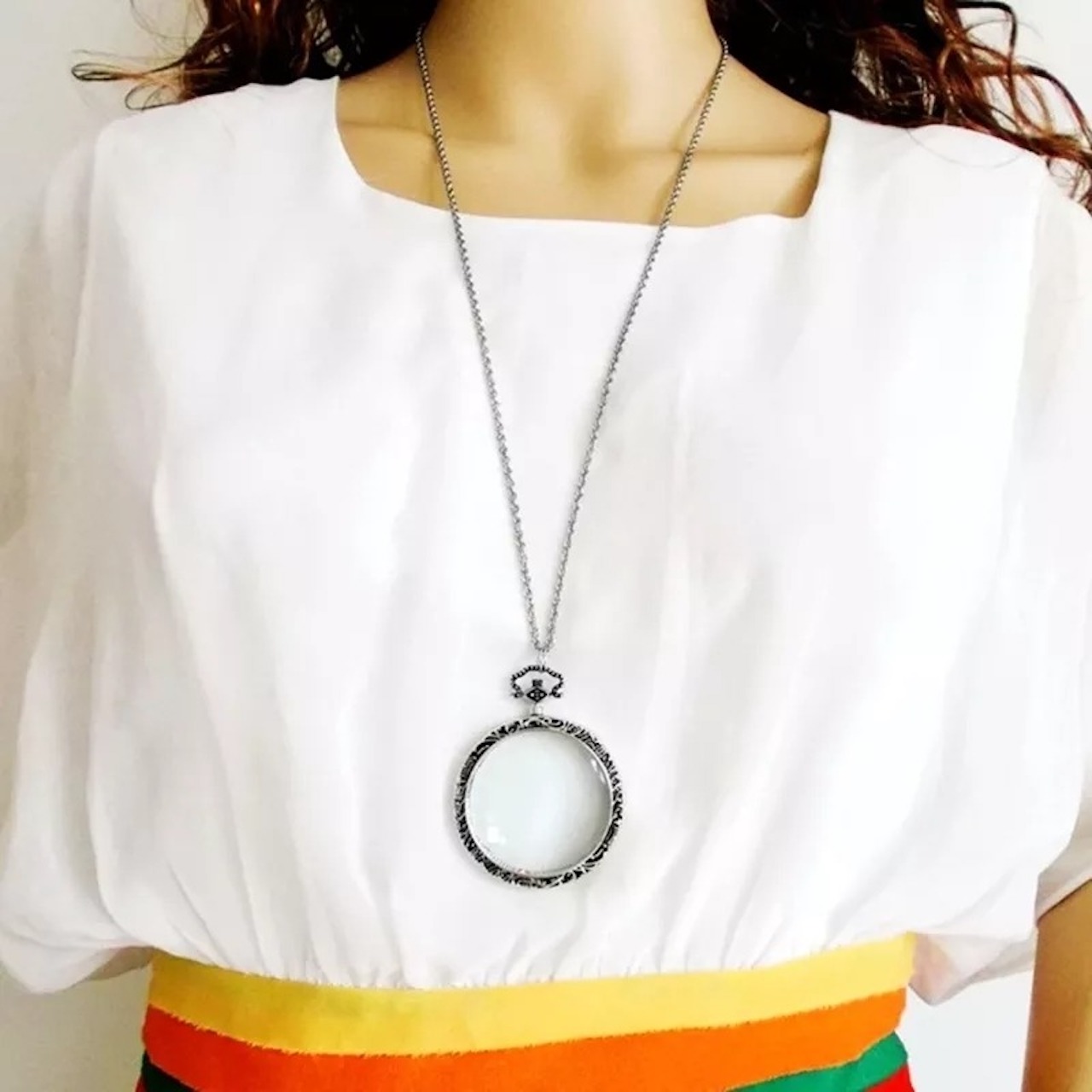 Collar Lupa 3x Para Lectura Periódico Mapas Vintage Cadena