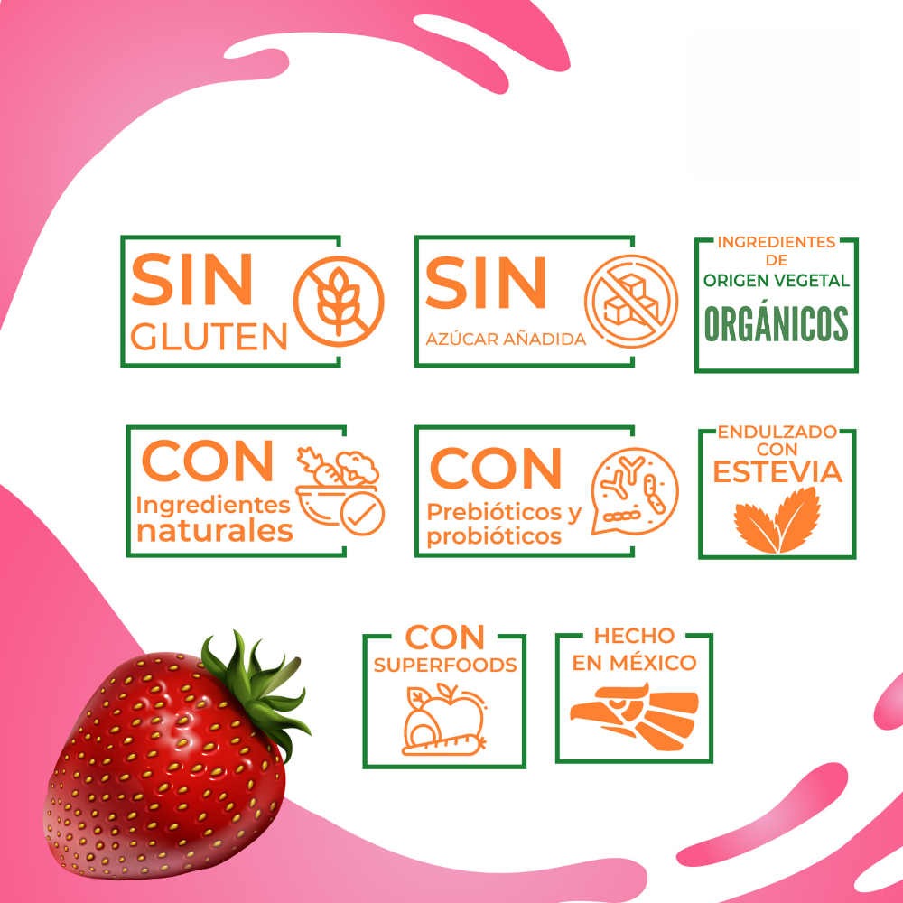 Nutrasien100 Malteada de proteína sabor Fresa. Sin grasa Sin azúcar. 15 g proteína 500g 17 porciones. Nutramalteada