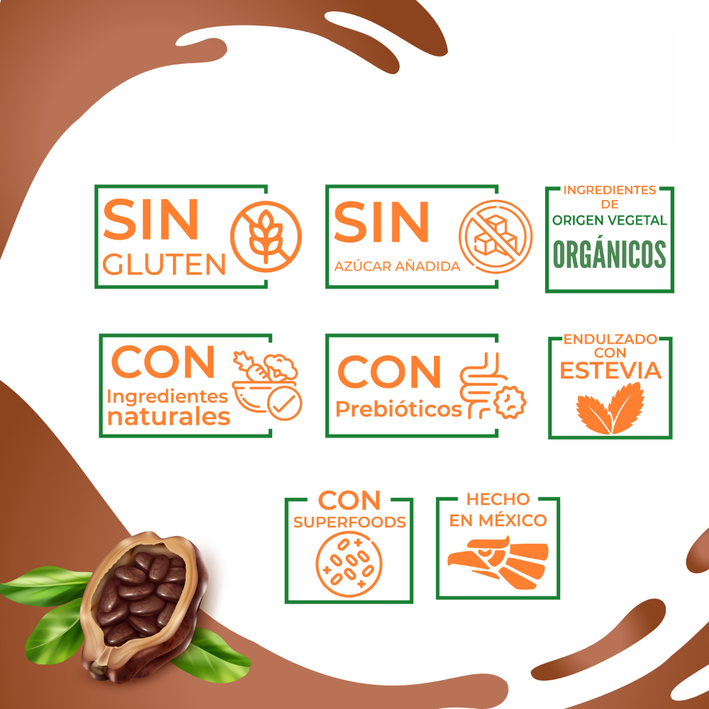 Nutrasien100 Malteada de proteína sabor Chocolate. Sin grasa Sin azúcar. 15 g proteína 500g 17 porciones. Nutramalteada