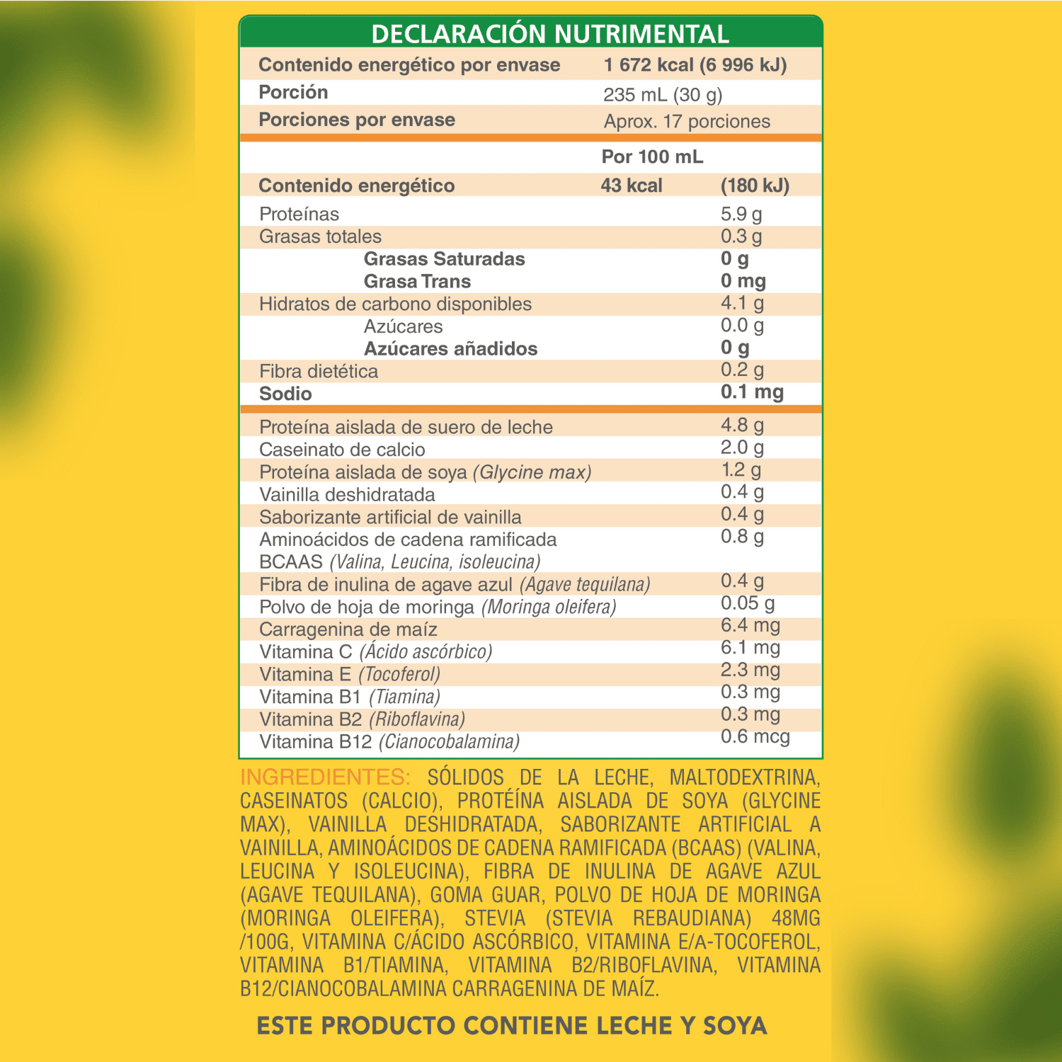 Nutrasien100 Malteada en Polvo Vainilla 500g 14gr Proteína Sin azúcar