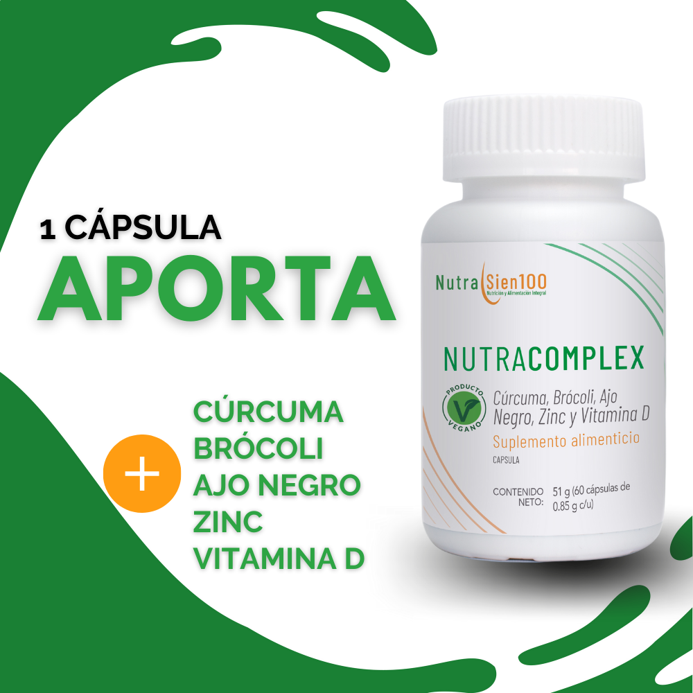 Cúrcuma orgánica con Ajo Negro, Zinc y Vitamina D | Nutracomplex | Nutrasien100 | Suplemento natural | 60 Porciones