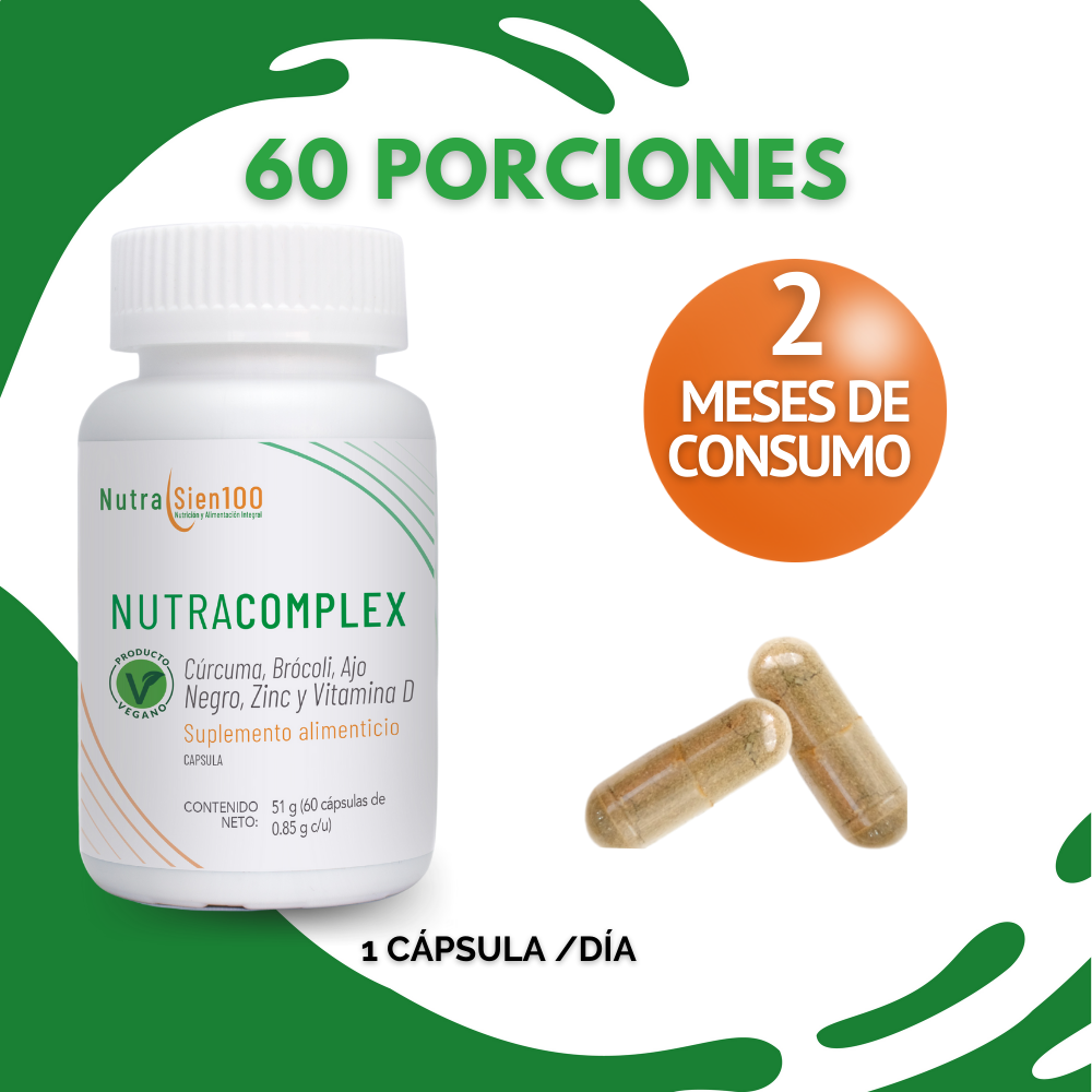 Cúrcuma orgánica con Ajo Negro, Zinc y Vitamina D | Nutracomplex | Nutrasien100 | Suplemento natural | 60 Porciones