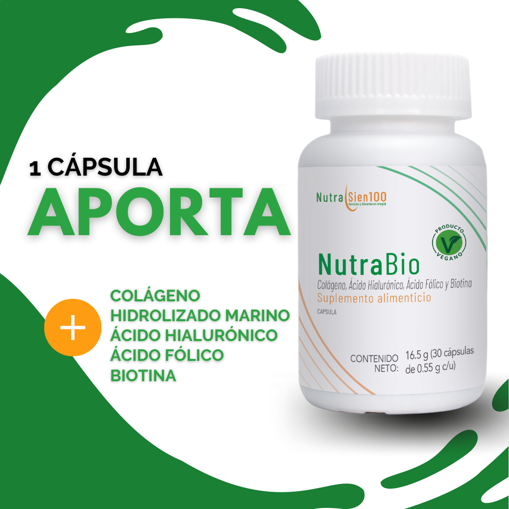 Colágeno vegano, Ácido Hialurónico, Biotina y Ácido Fólico Ideal para Cabello y Uñas 30 días