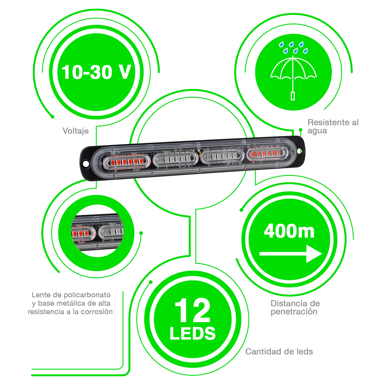 Par Estrobo Codigo 24 Led Slim Bicolor Auto Moto 10-30v