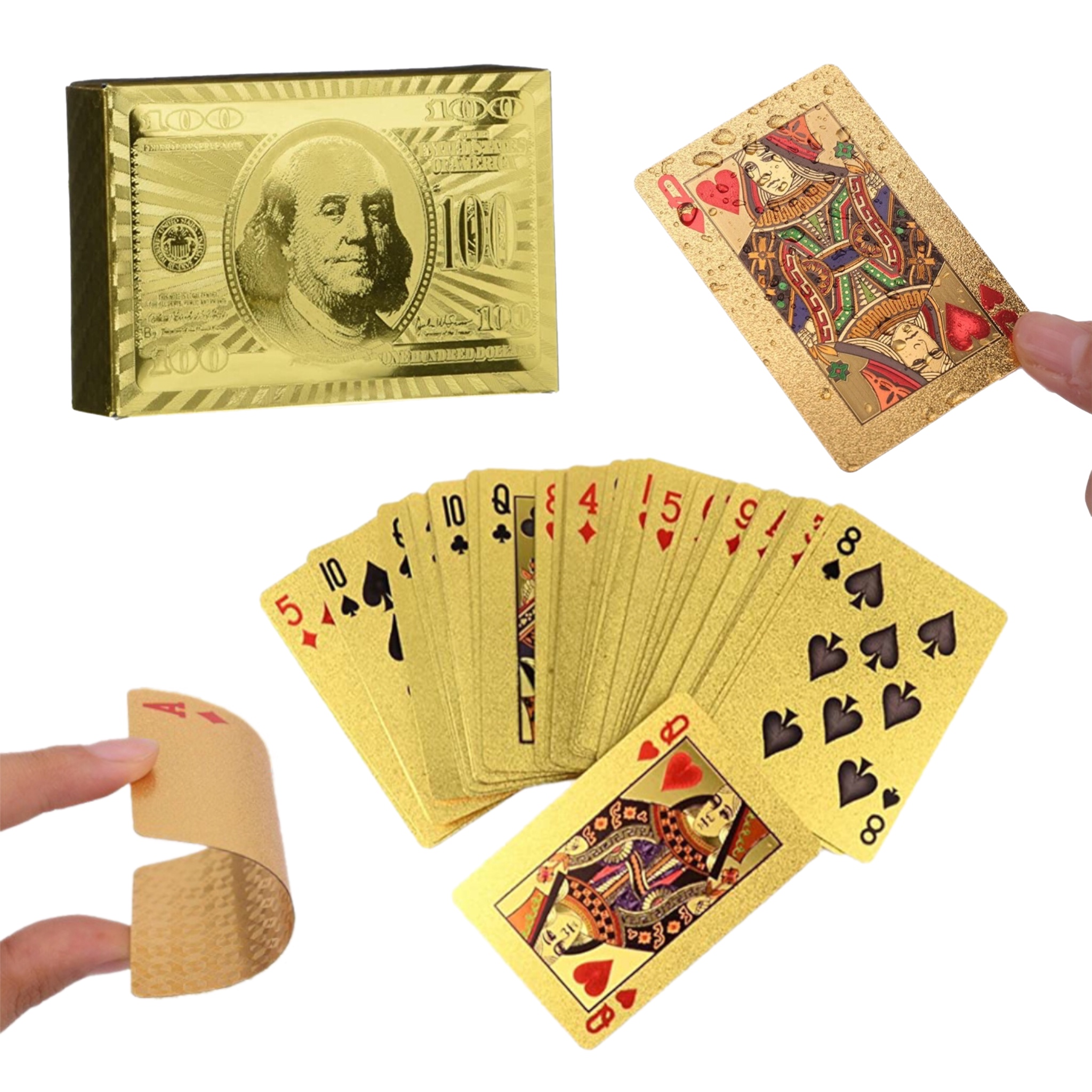 Baraja Dorada Poker Gold 100 Dolares Cartas