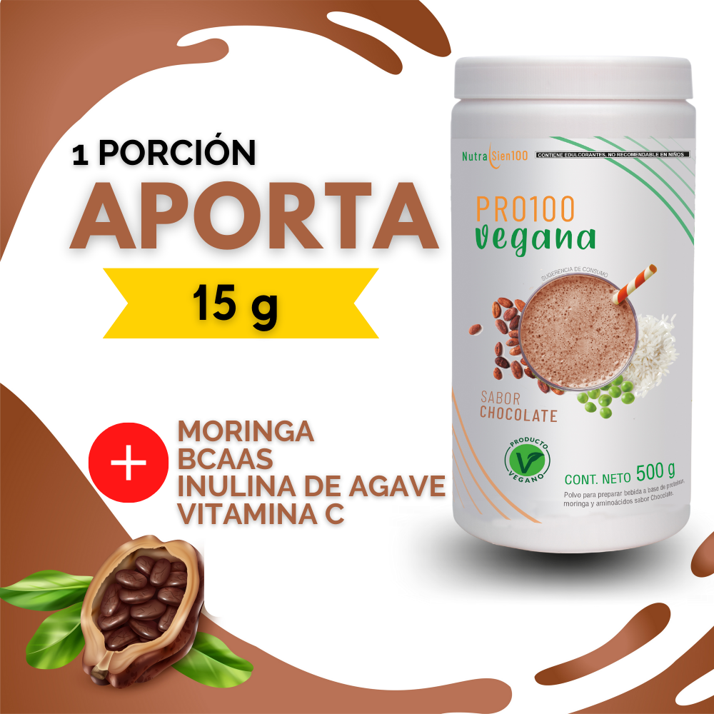 Nutrasien100 Proteína Vegana sabor Chocolate. Ideal para Keto, Pre workout, Vegano, Paleo. Sin azúcar. Fácil digestión. Ideal hombres y mujeres. 500g – 17 porciones.