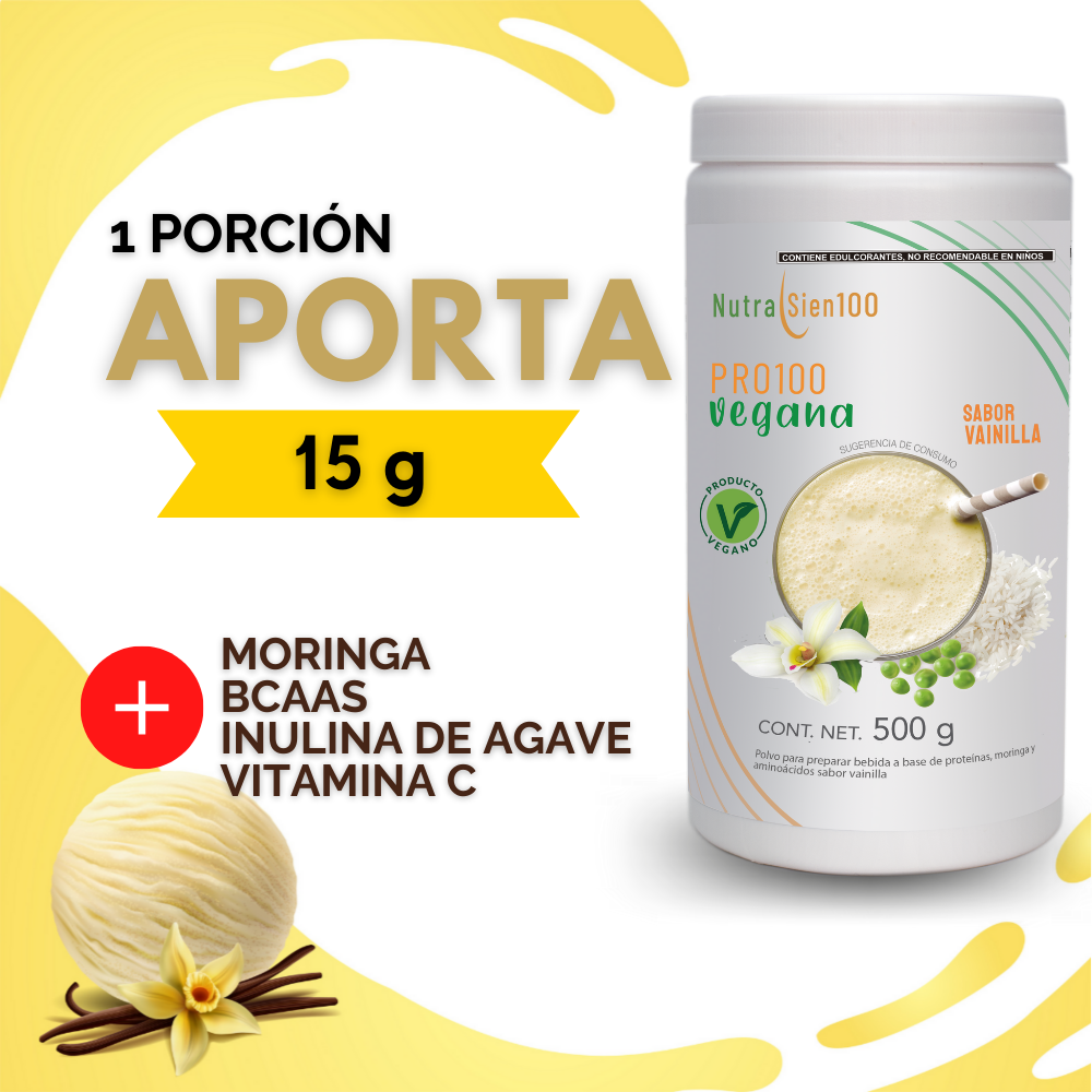 Nutrasien100 Proteína Vegana sabor Vainilla. Ideal para Keto, Pre workout, Vegano, Paleo. Sin azúcar. Fácil digestión. Ideal hombres y mujeres. 500g – 17 porciones. Pro100 vegana