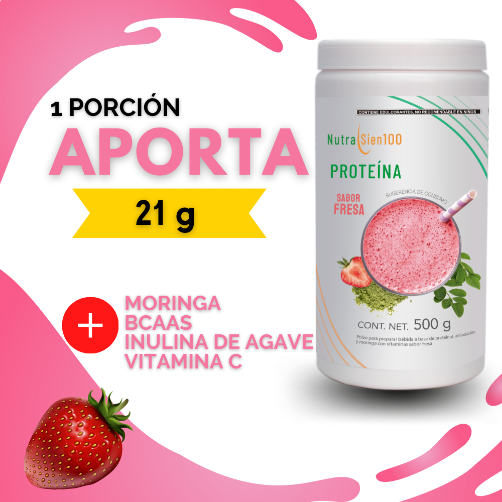 Proteína en polvo Fresa Keto Pre-workout 22g proteína NO Azúcar NO Gluten 500g