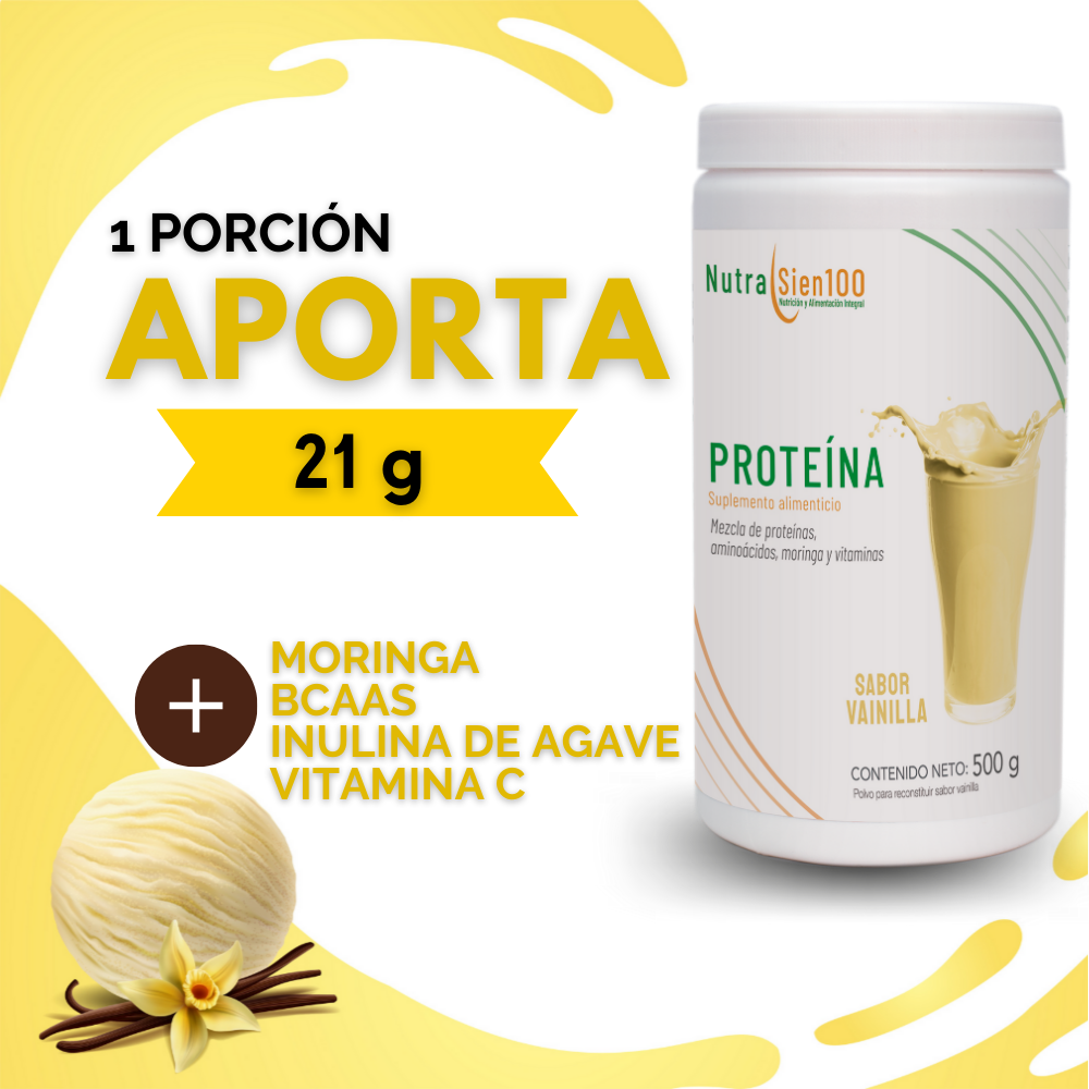 Nutrasien100 Proteína en polvo sabor Vainilla 22 g proteína por porción Keto Pre workout Sin Azúcar 500g - 17 porciones