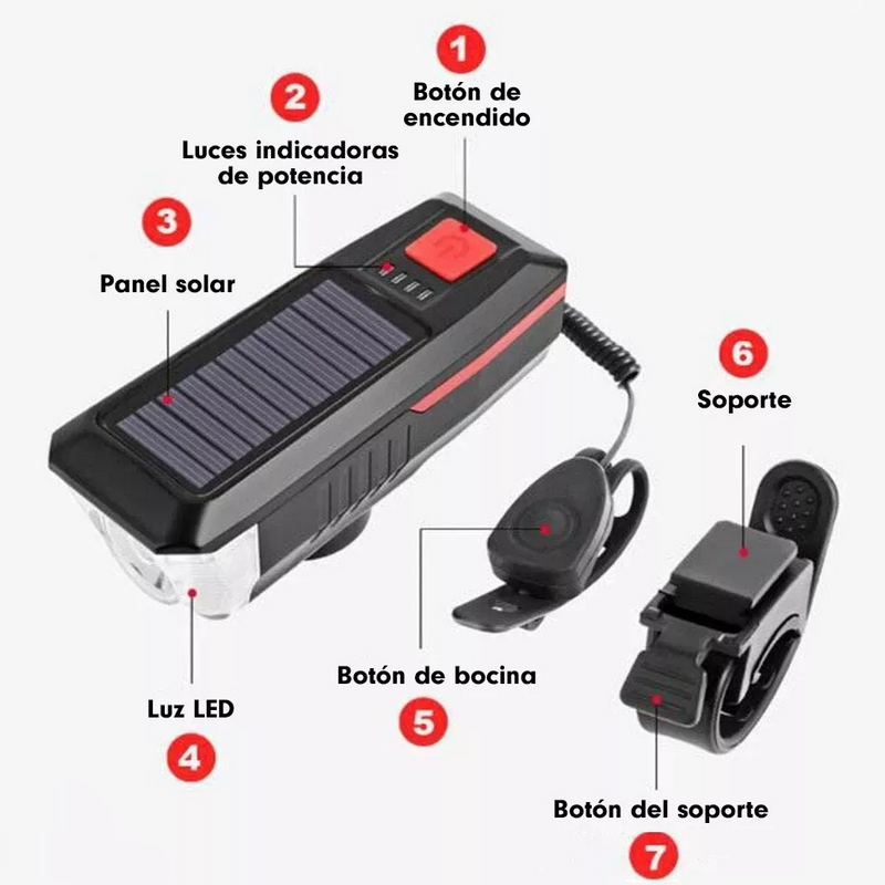 Luz Led Bicicleta Delantera Y Trasera Solar Y Usb Recargable