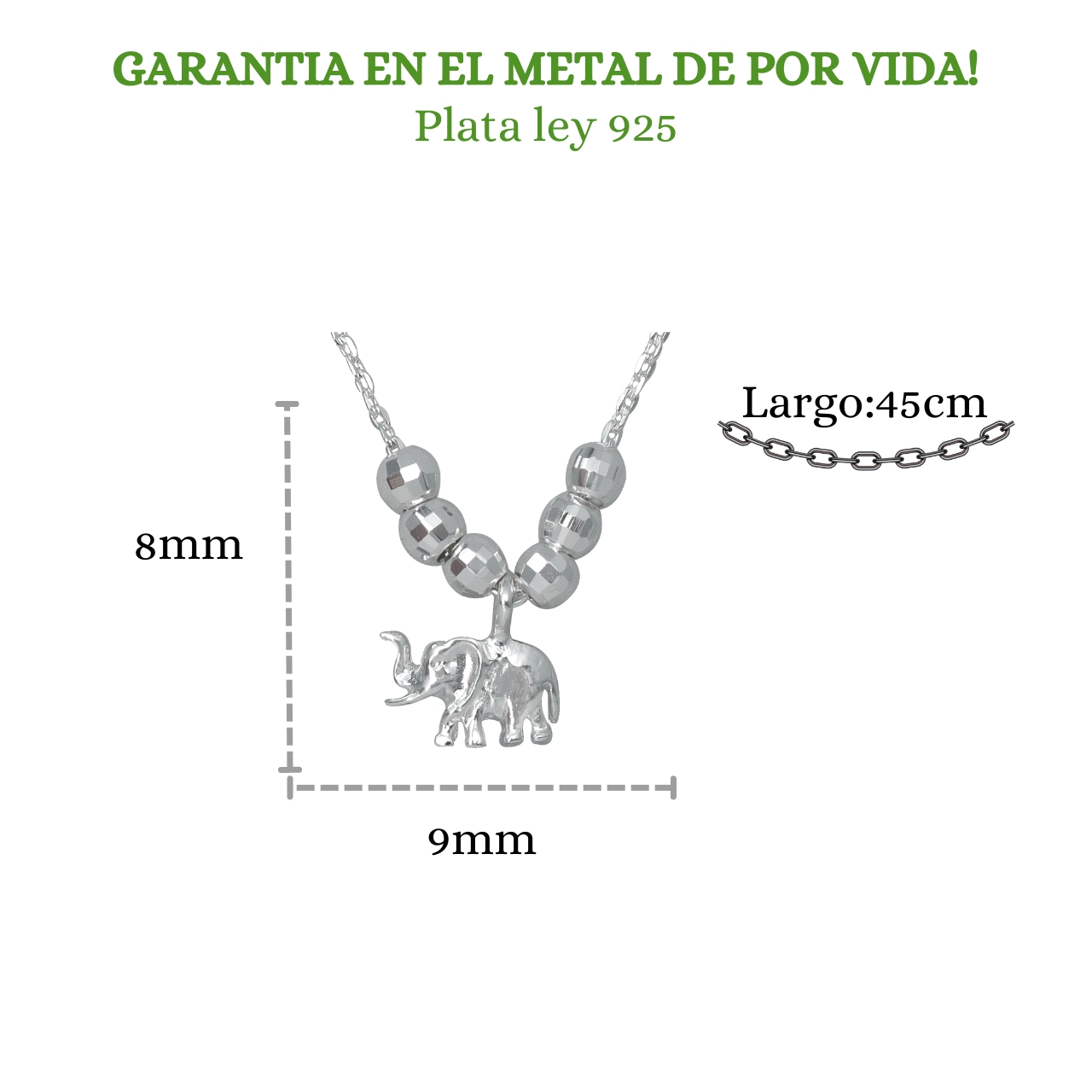 Collar Semanario Con Medalla / Dije Elefante Plata Ley 925