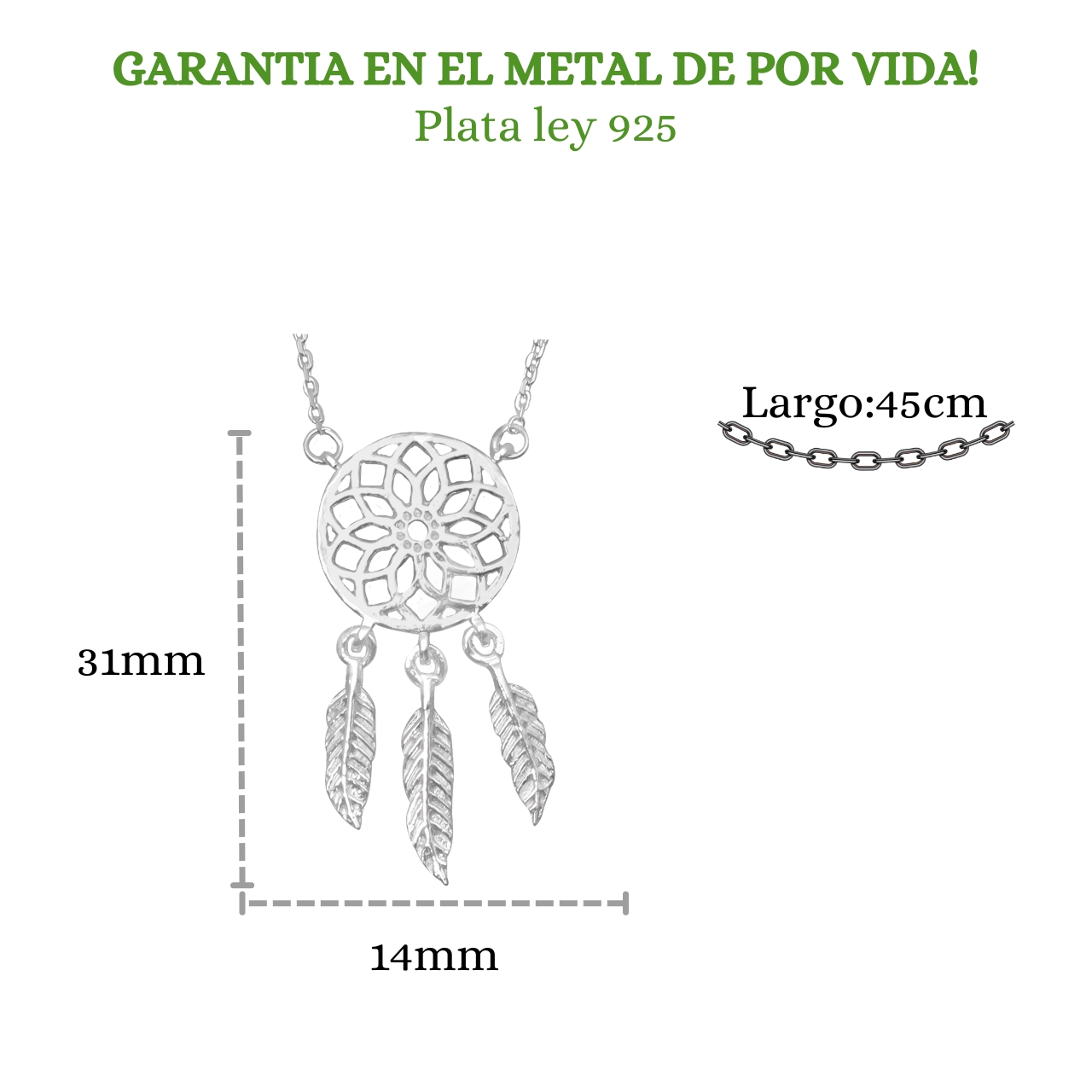 Collar Semanario Con Medalla Dije Atrapasueños Plata Ley 925