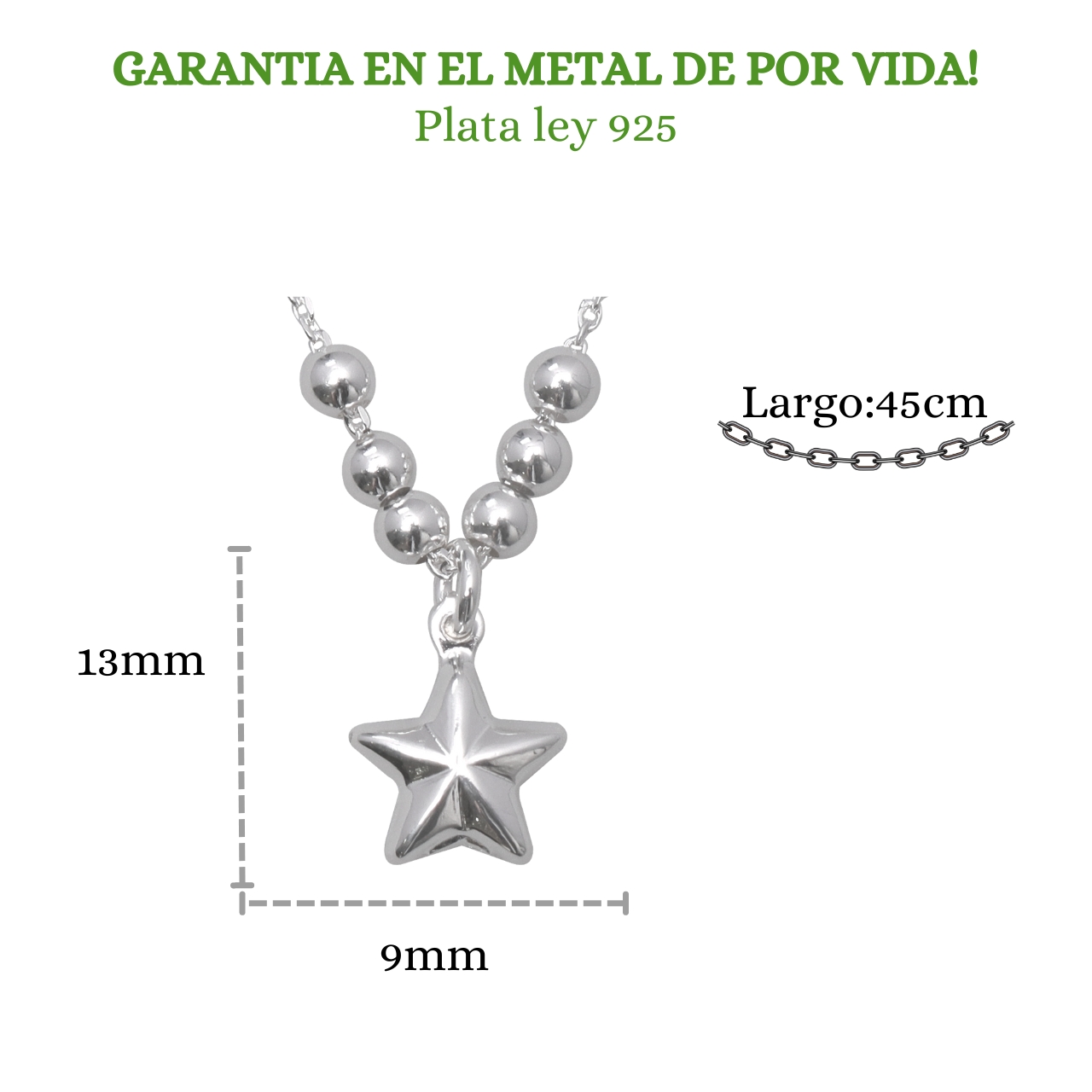 Collar Semanario Con Medalla / Dije Estrella Plata Ley 925