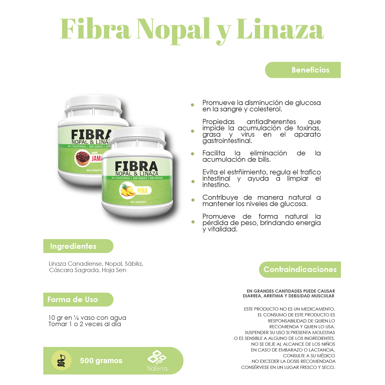 Fibra Limpia Organos sabor Jamaica NaTerra 480gm