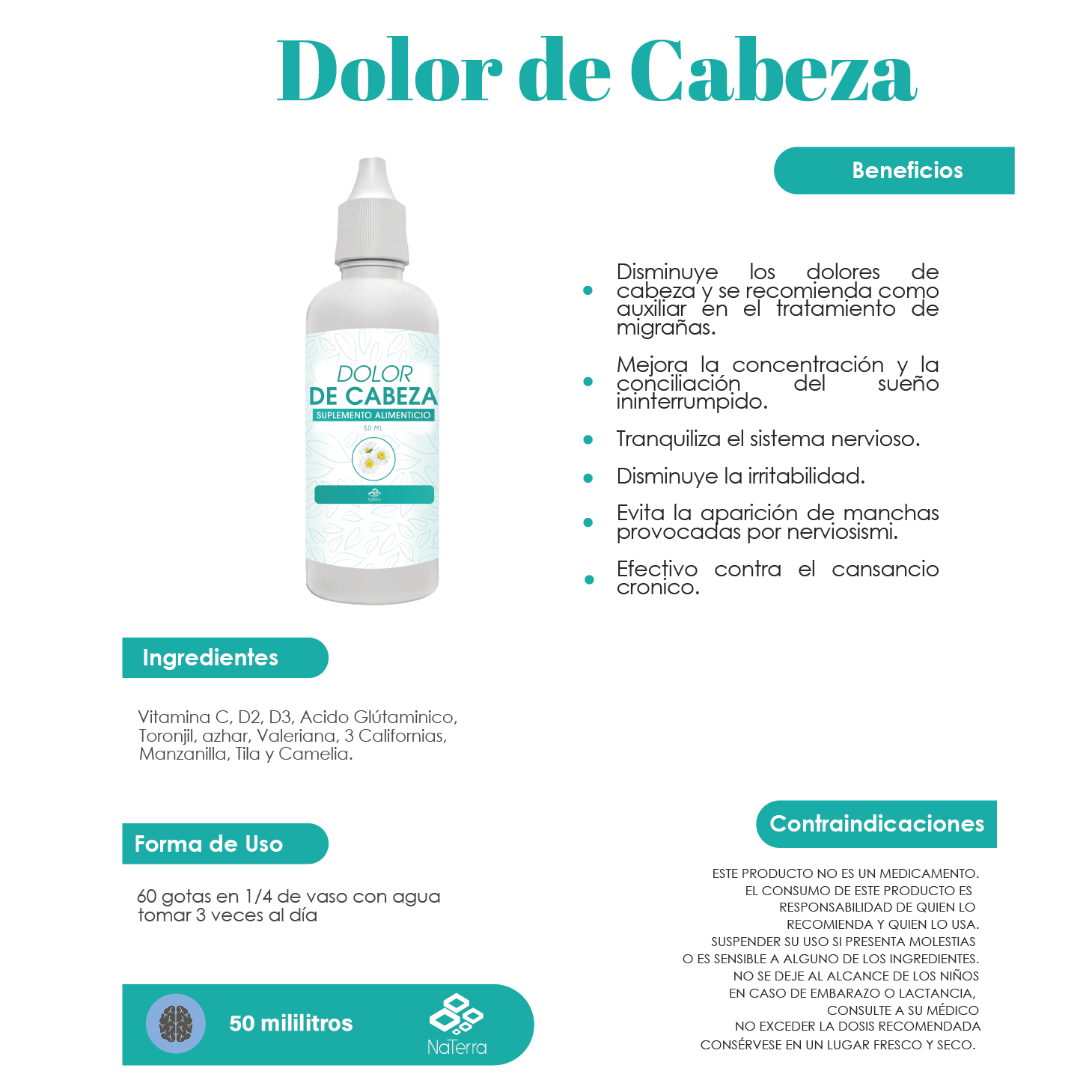 Dolor de cabeza NaTerra Gotas 50ml